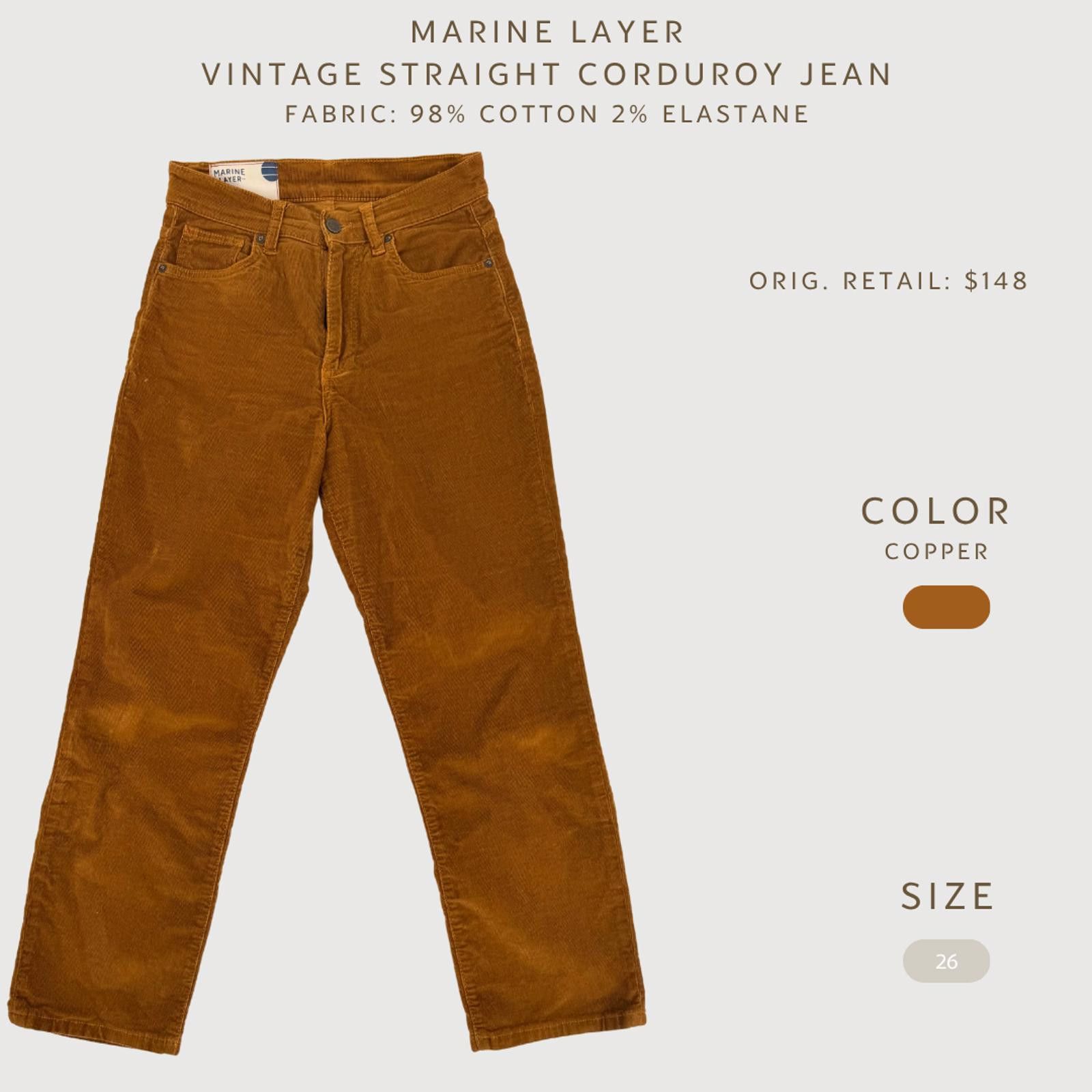 Marine Layer Marine Layer Corduroy Straight Leg Jeans Copper 26 Size 26" / US 2 / IT 38 - 2 Thumbnail