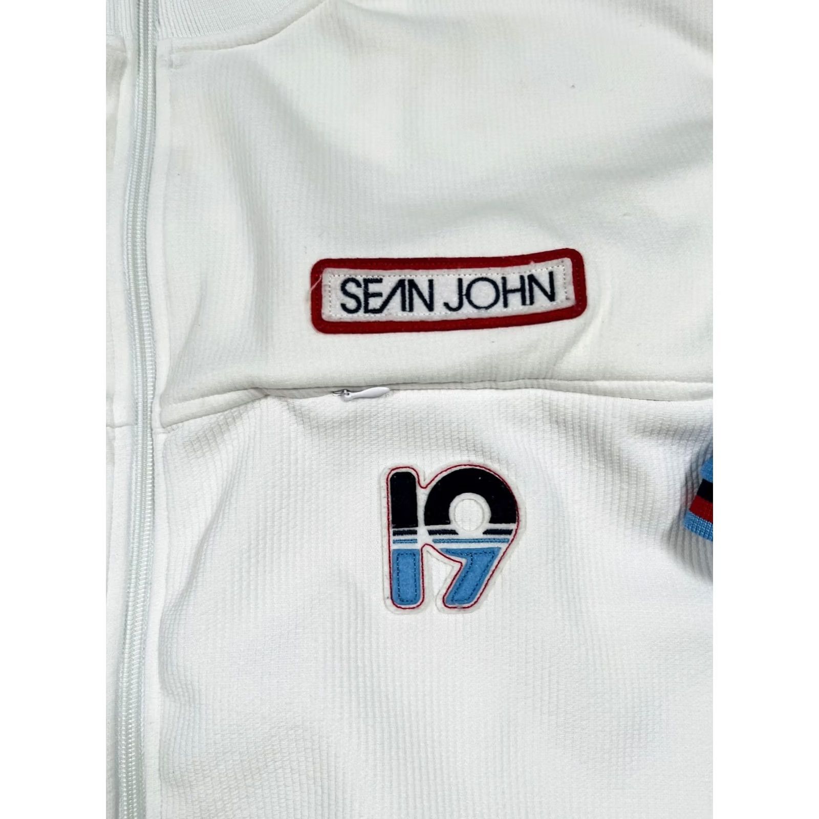 Sean John VINTAGE Sean John Jacket Mens 3XL White Blue Short Sleeve Full Zip Track Retro Size US 39 - 4 Thumbnail