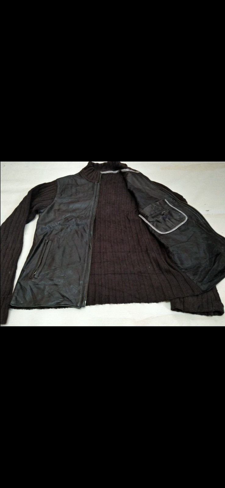 RENOMA Paris Sheepskin Leather Turtle Neck Knitwear Jacket