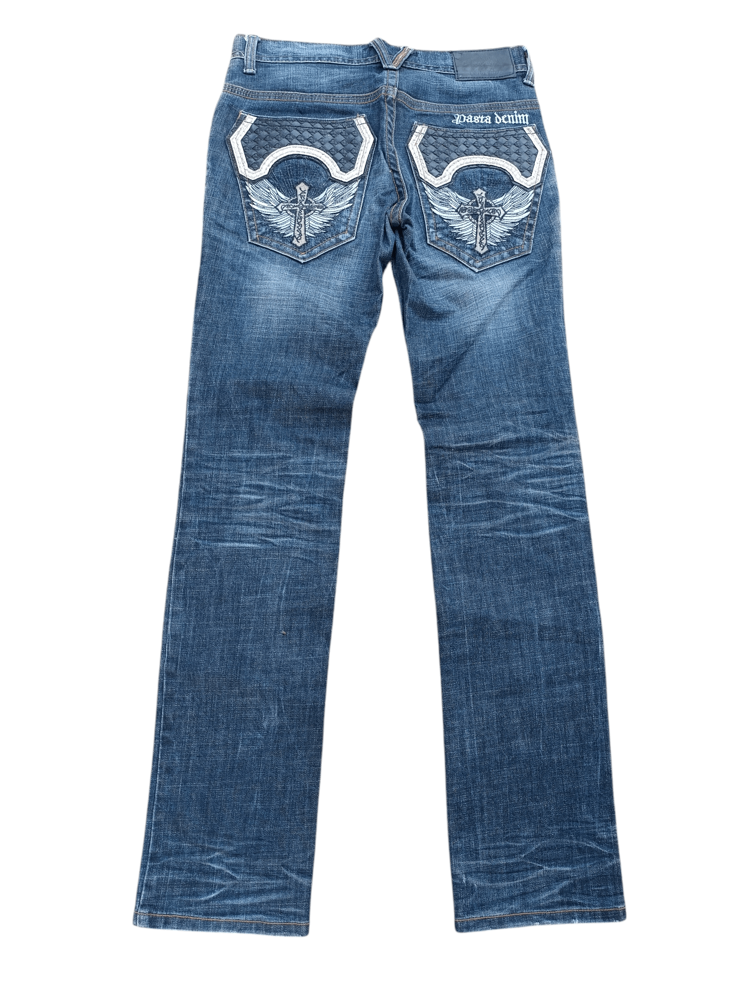Tornado Mart PASTADENIM Skinny Distressed Whiskers Faded Embroidery Cross Size US 30 / EU 46 - 1 Thumbnail