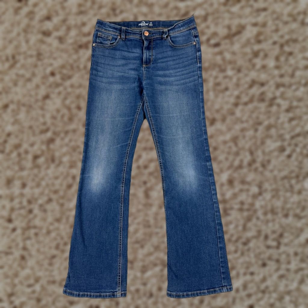 Jordache Jordache Jeans Pant Bootscut Denim Mid Rise 18 Juniors 26x27 Blue Cotton Blend Women 5-Pocket Distressed Embroidered Zipper 90s? (adjust if no decade) Size 40" / US 18 - 1 Thumbnail