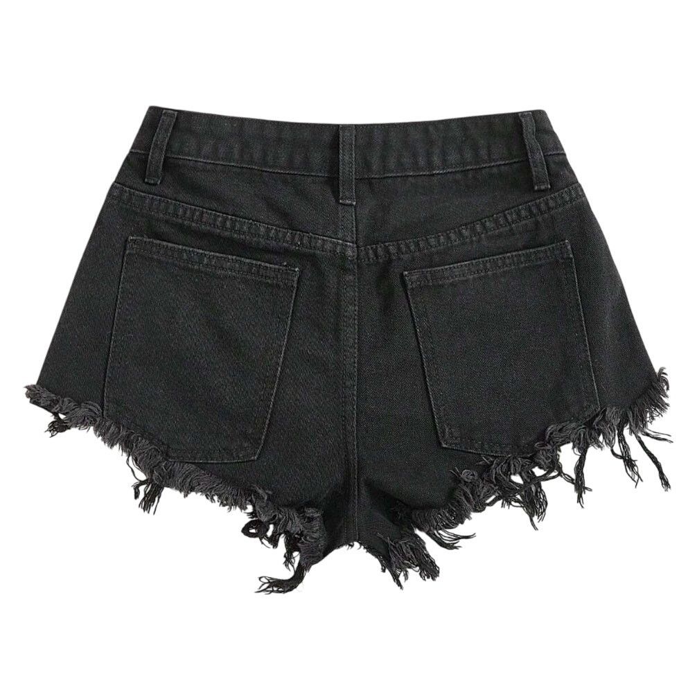 Shein Ripped Raw Hem Denim Shorts in Black, Size 4/27 Size 27" / US 4 / IT 40 - 2 Thumbnail
