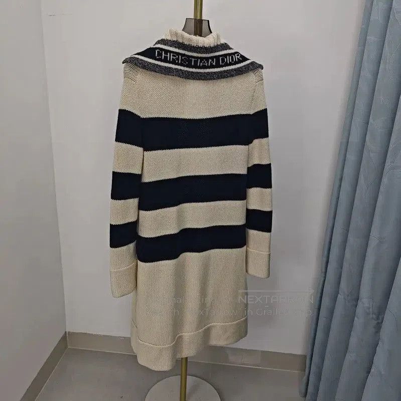 Dior Cream and Navy Striped Wool Long Sweater .