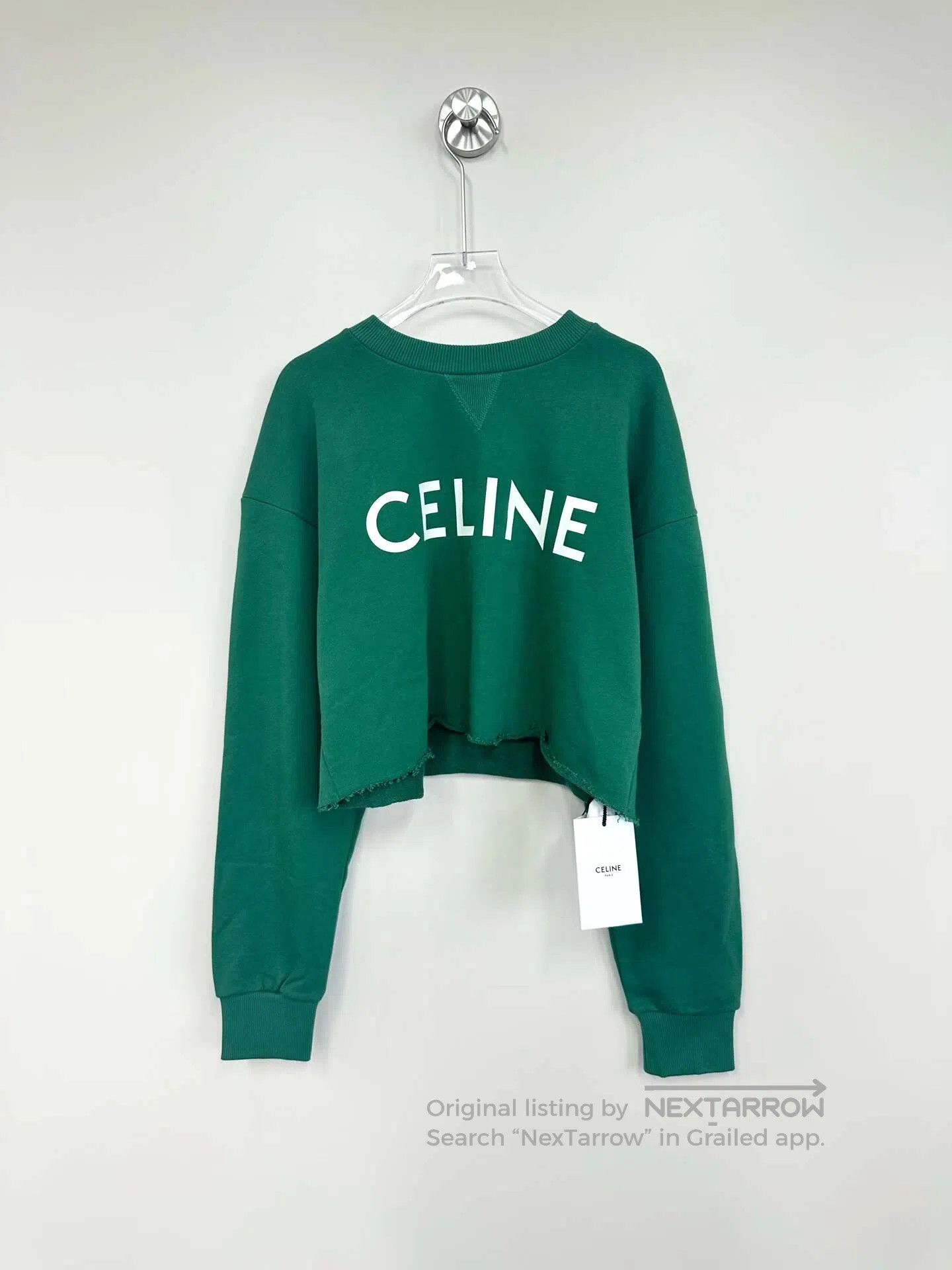 Celine CELINE Dark green letter print logo short-sleeved sweatshi Size US M / EU 48-50 / 2 - 1 Thumbnail