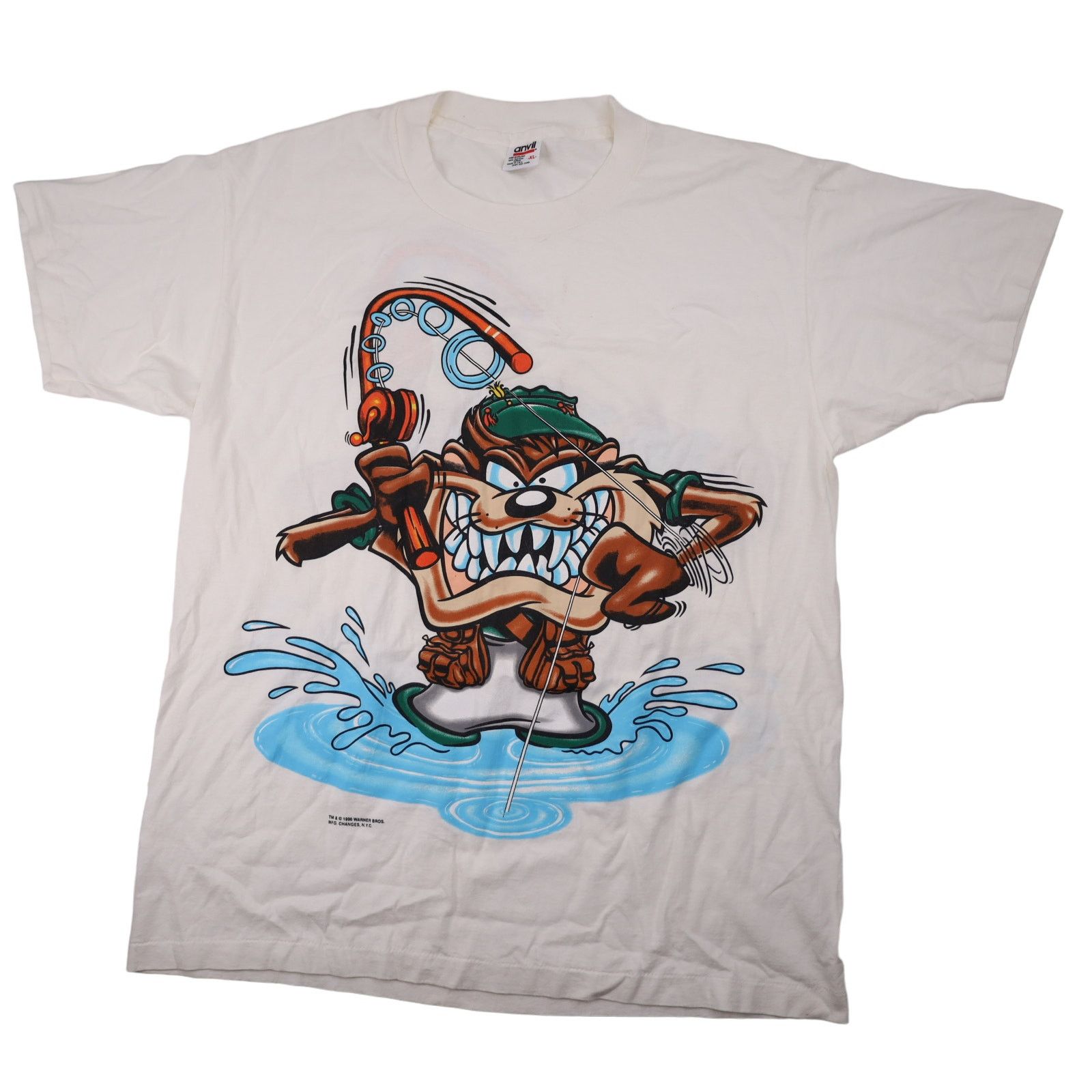 Vintage Vintage Looney Tunes Fishing Taz Front Back Print Graphic T Size US XL / EU 56 / 4 - 1 Thumbnail