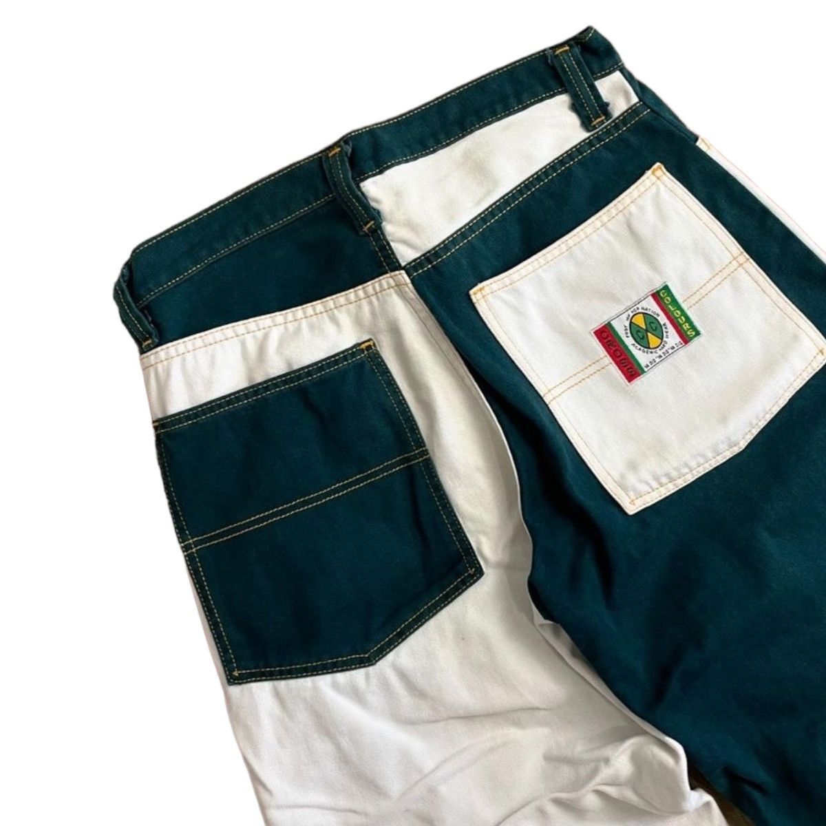 image of Vintage Cross Colours Two Tone Baggy Jeans in Green White, Men's (Size 32)