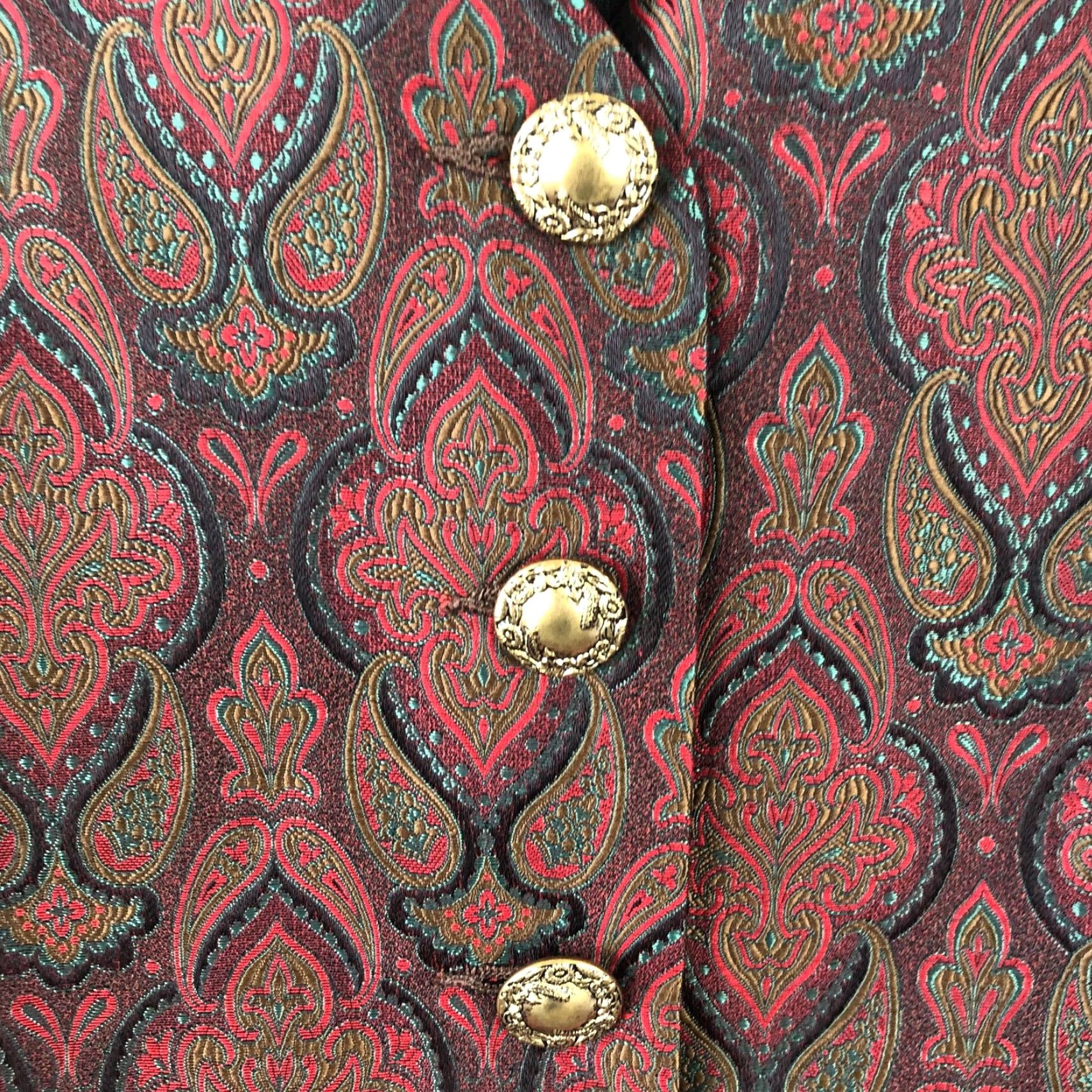 Bergdorf Goodman VINTAGE Bergdorf Goodman Vest Womens M Red Paisley Brocade Button Up USA 90s Festive Formal Womens Vest Size M / US 6-8 / IT 42-44 - 7 Thumbnail