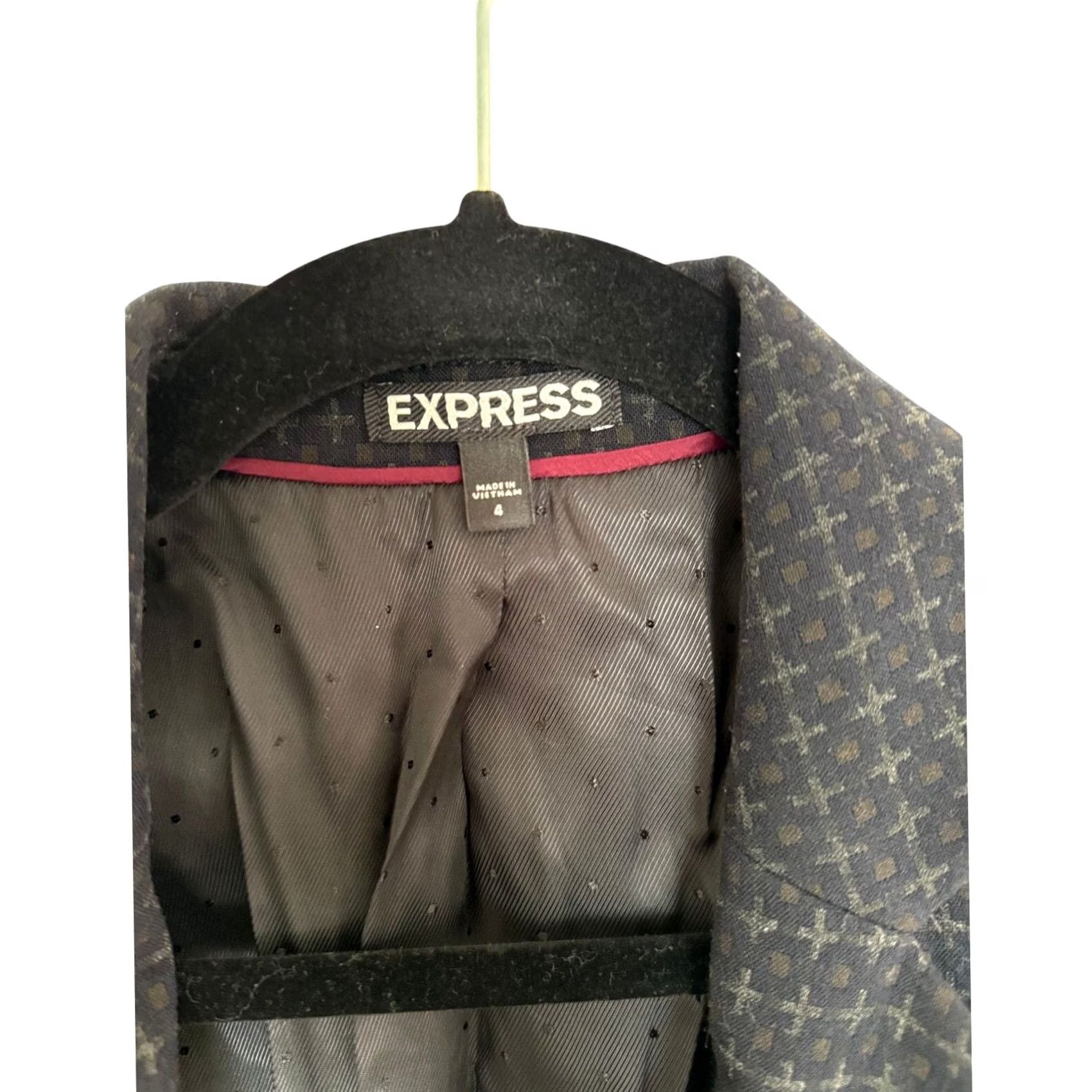 Express Express Navy Geometric Pattern Collared Blazer - Women’s 4, Single-Breasted, Notch Lapel, Pockets, Jacket, Blazer, Pant Suit, NWOT Size S / US 4 / IT 40 - 4 Thumbnail
