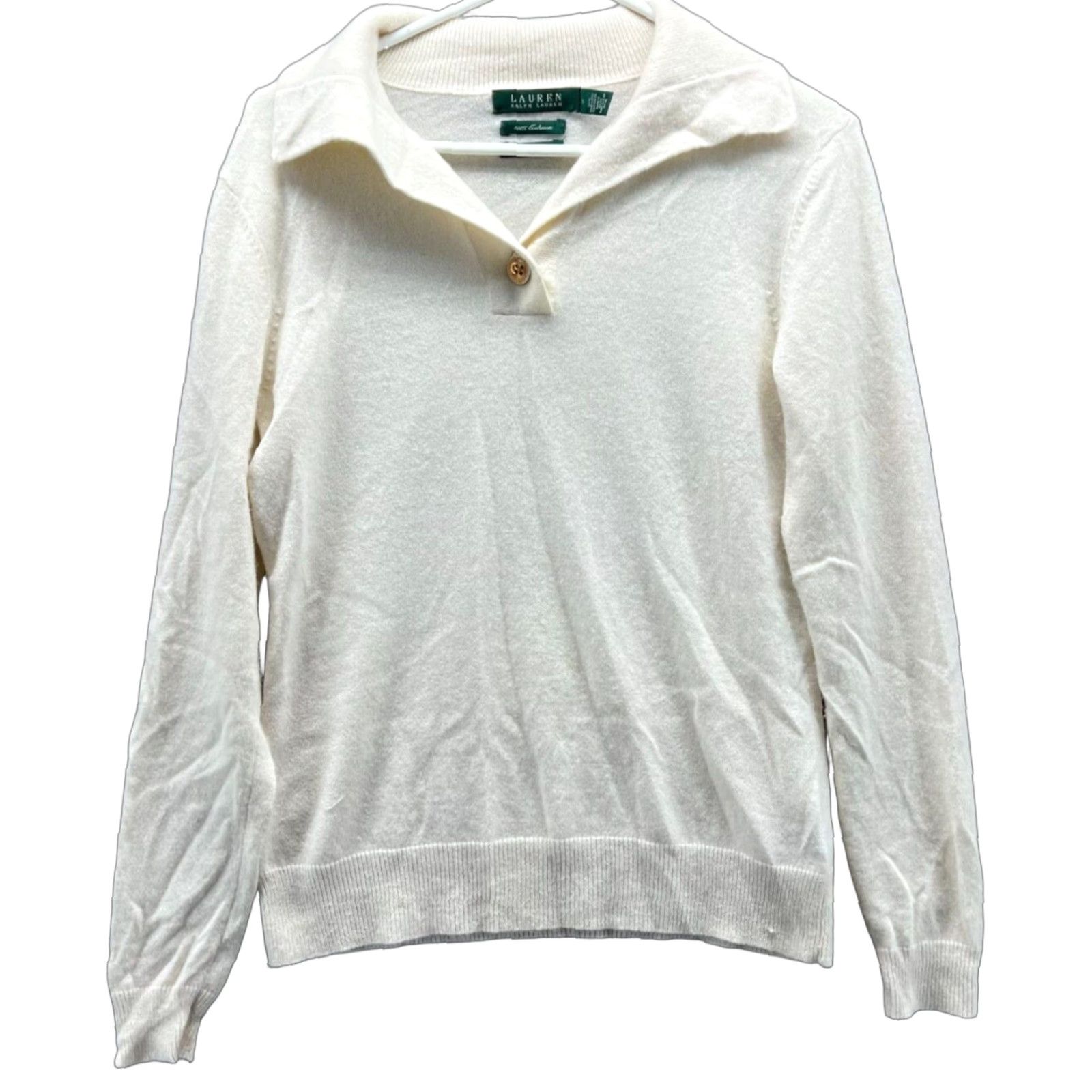 Ralph Lauren VINTAGE Lauren Ralph Lauren Sweater Womens Small Beige Cashmere Exclusive Fleece Button Size S / US 4 / IT 40 - 1 Thumbnail