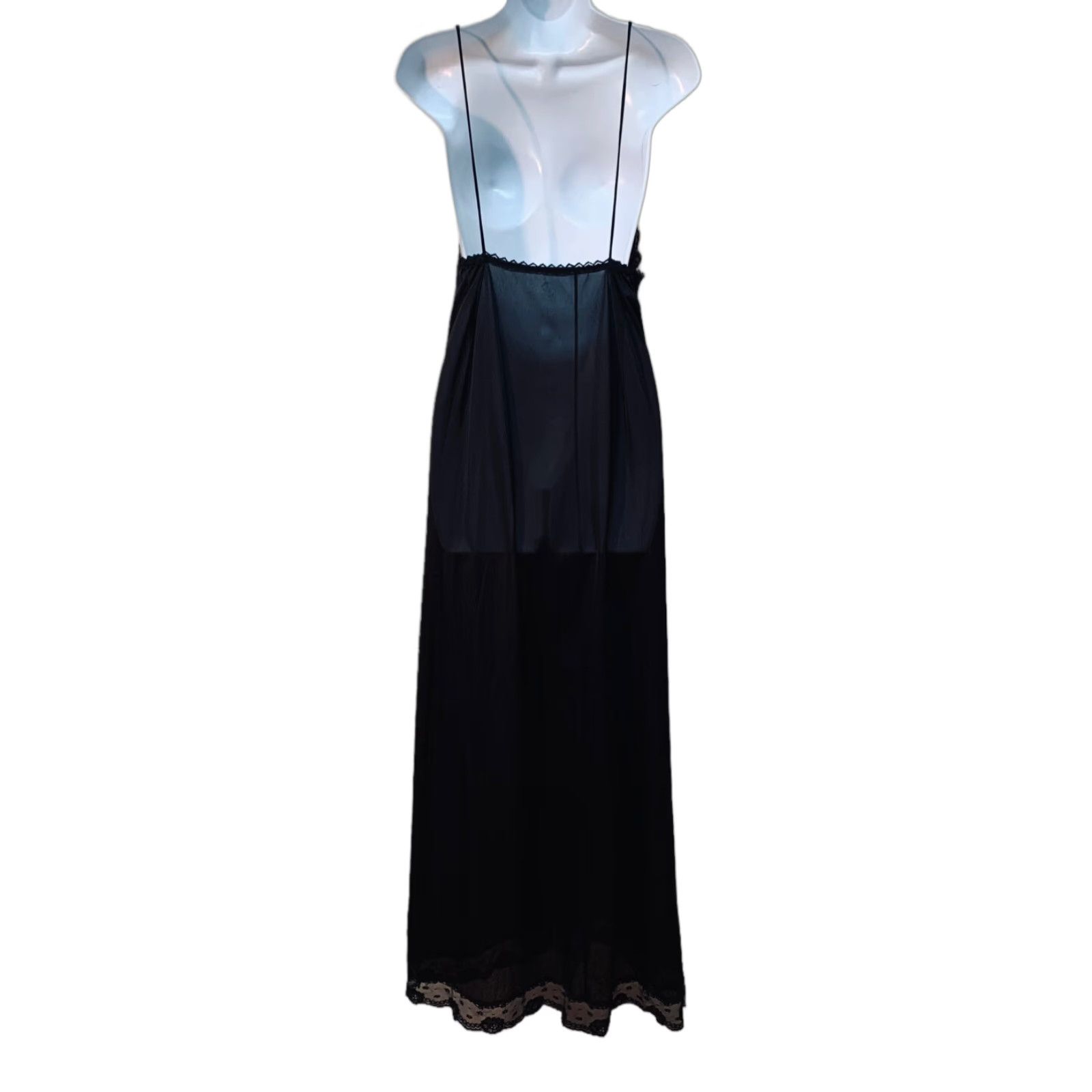 Vintage VINTAGE Black Nylon Sheer Lace Peignoir Robe Nightgown Negligee Long Gown Set M Size ONE SIZE - 1 Thumbnail