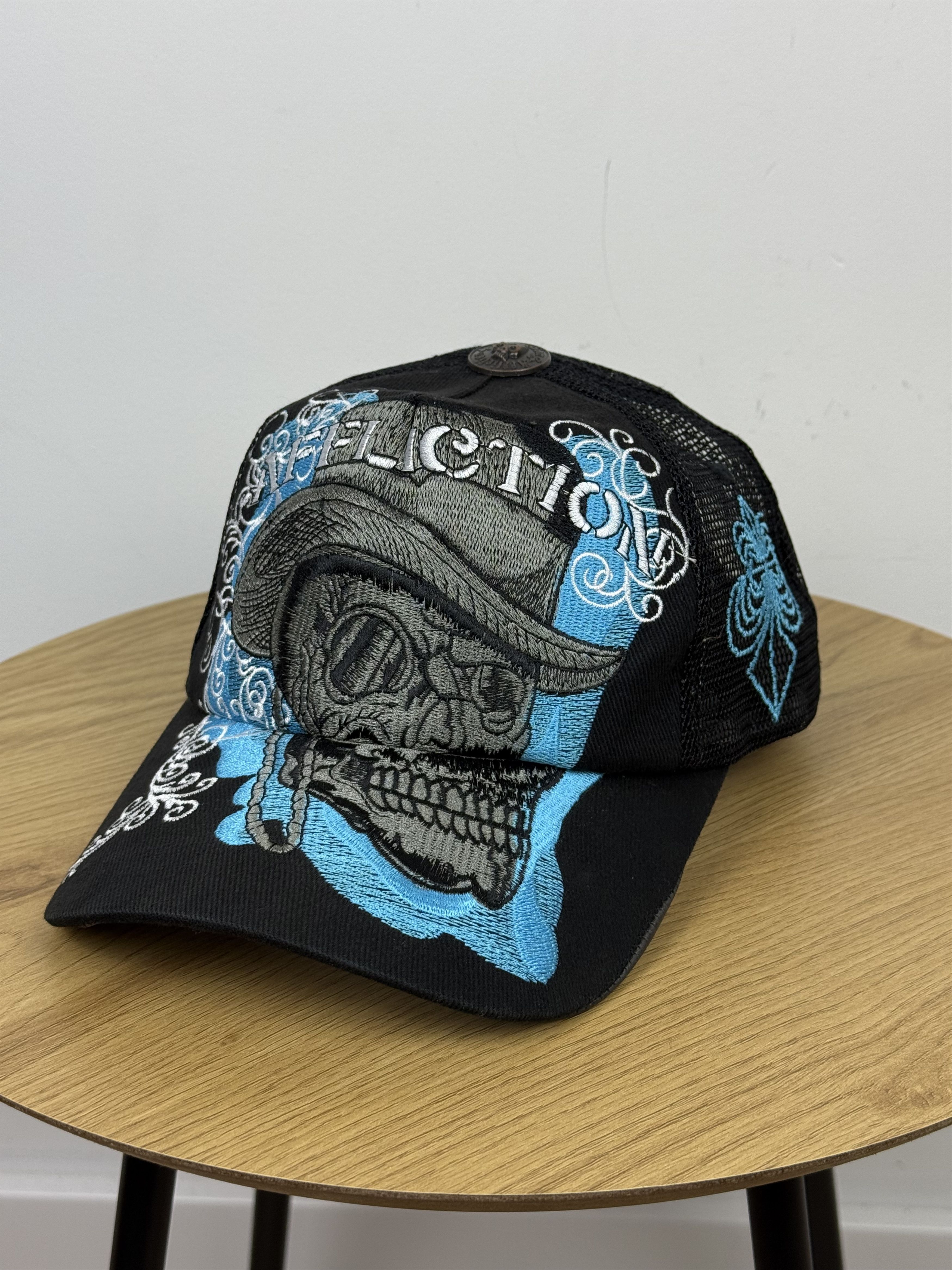 Affliction Affliction Skull Snapback Trucker Black Blue Mesh Hat Cap Size ONE SIZE - 1 Thumbnail