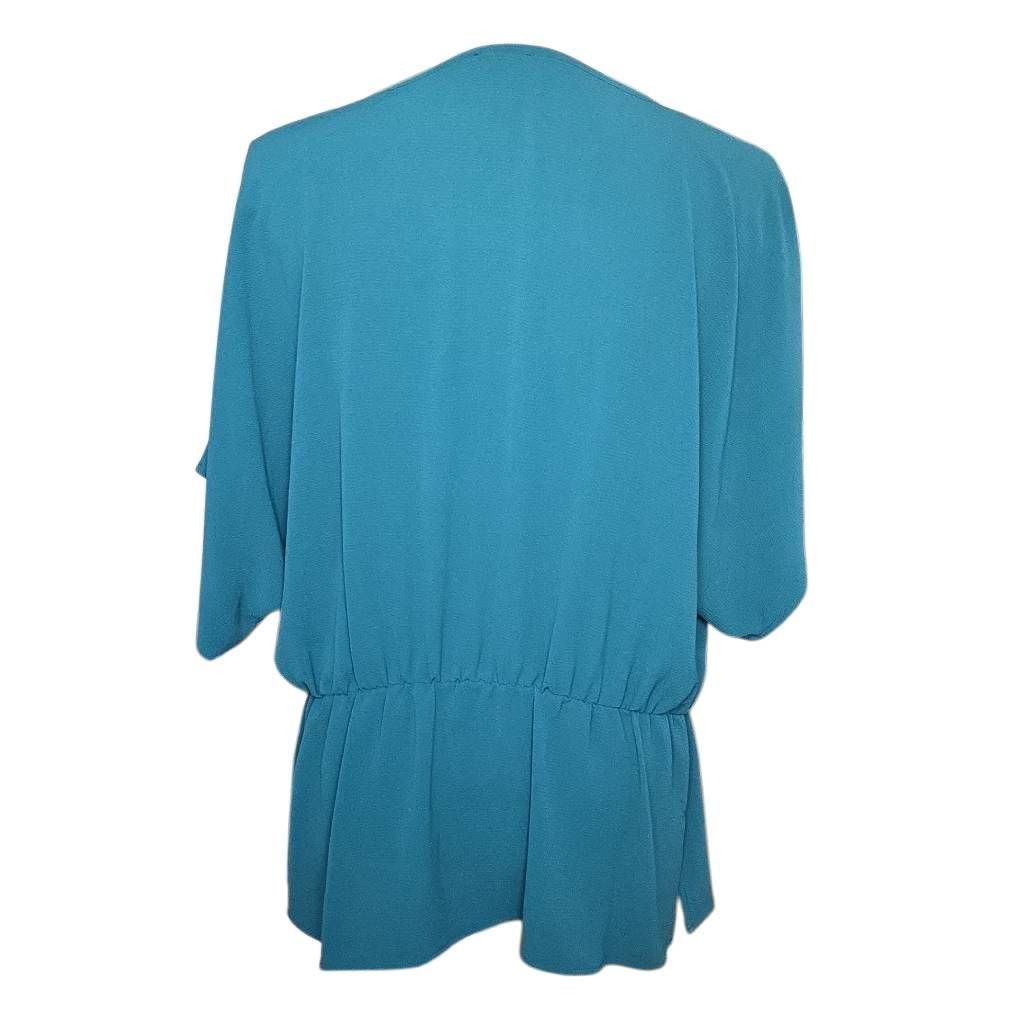 Vince Camuto Vince Camuto Women's Size Large Green V-Neck Flounce Blouse Size L / US 10 / IT 46 - 4 Thumbnail