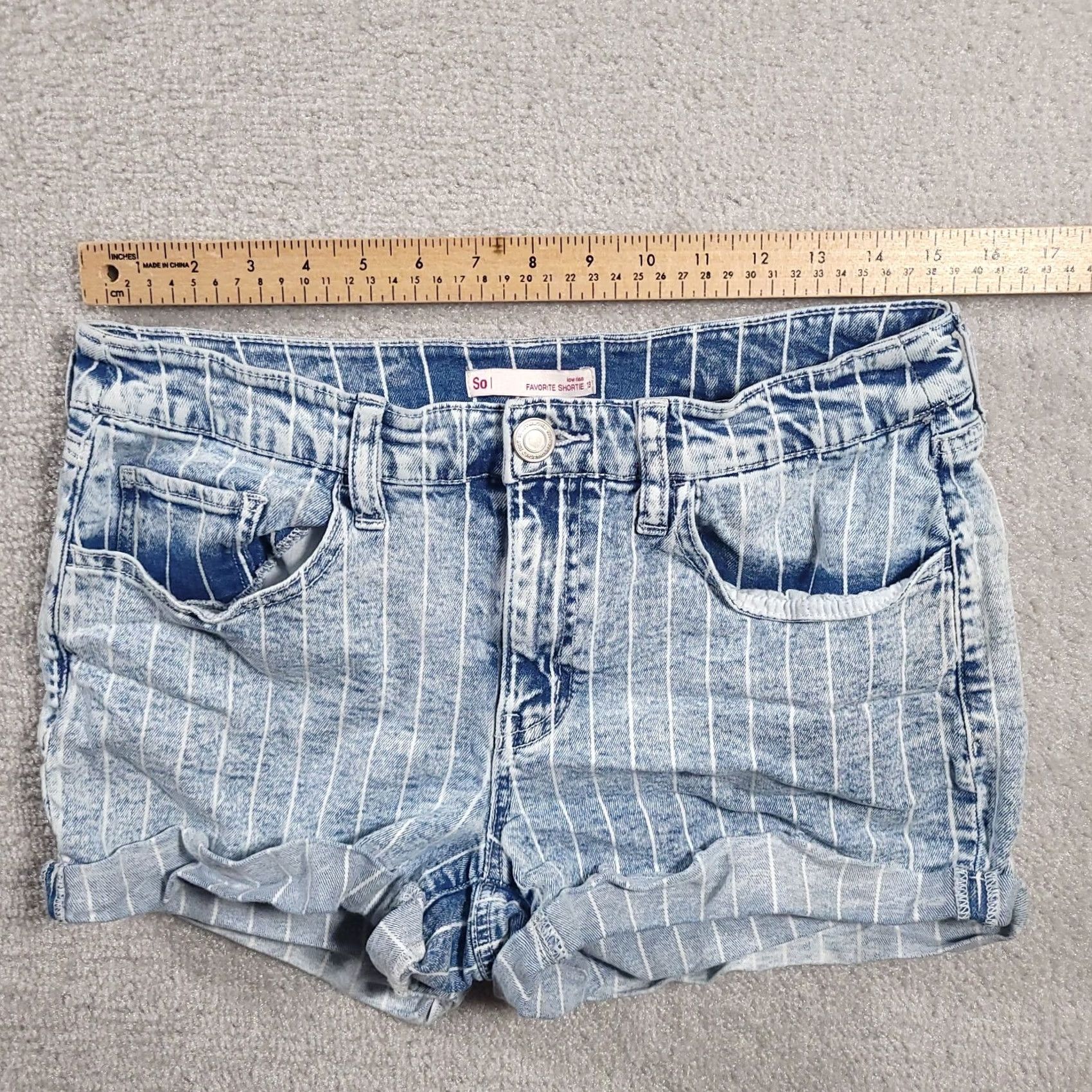 Denime SO Womens 13 Jean Shorts Blue Denim Striped Favorite Shortie Stretch Acid Wash Size 34" / US 12 / IT 48 - 3 Thumbnail