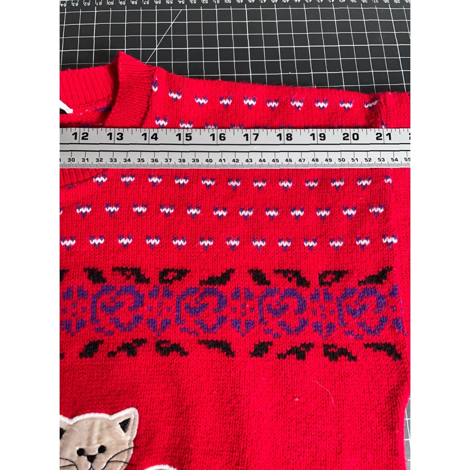 Vintage VINTAGE Jennifer Adams 80s Cat Sweater Women's Medium Red Chunky-Knit Pullover Novelty Kittens Geometric USA Size M / US 6-8 / IT 42-44 - 7 Thumbnail