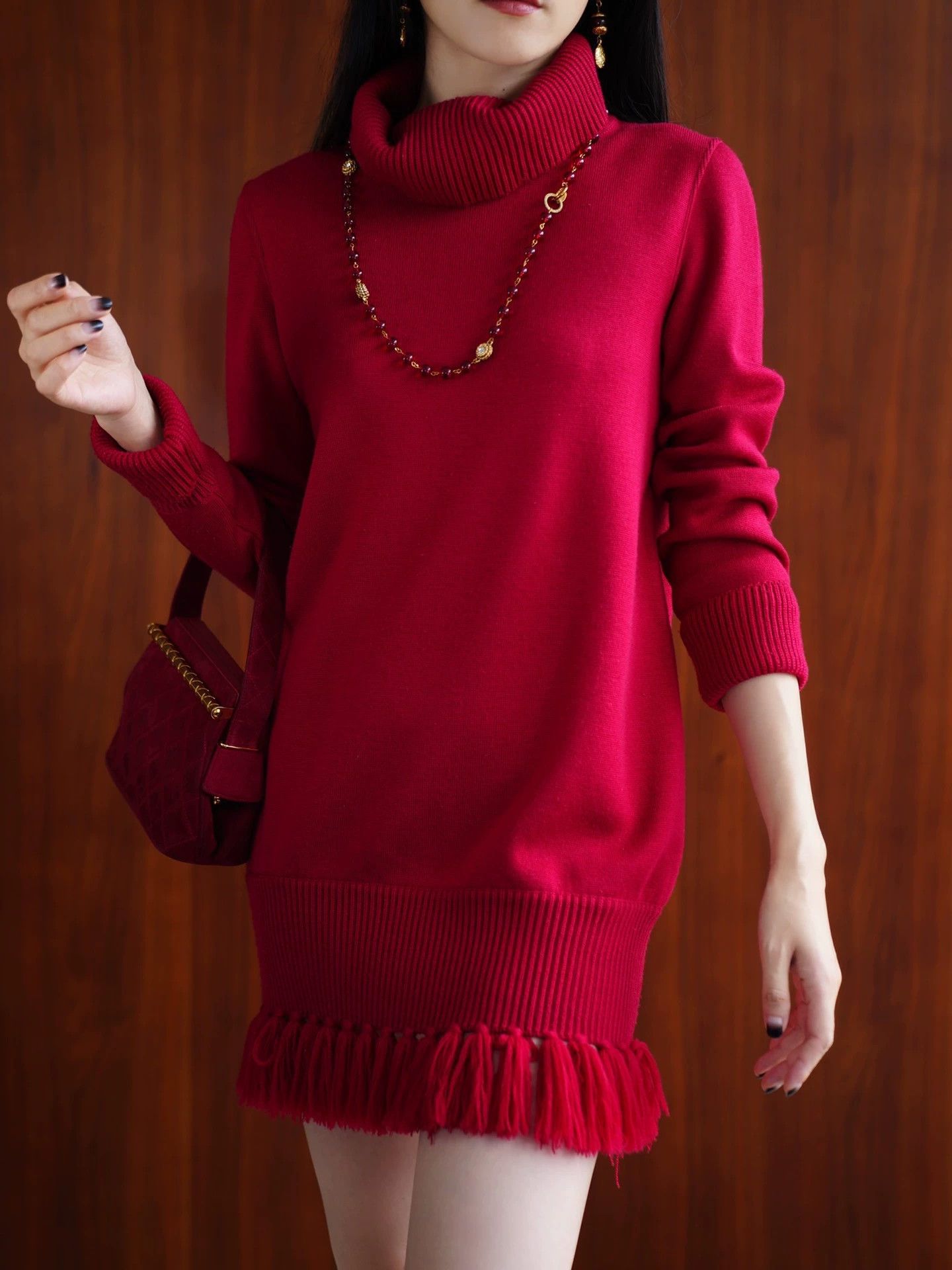 Chanel Chanel Vintage Burgundy Tassel Wool Sweater Skirt Size S / US 4 / IT 40 - 9 Thumbnail
