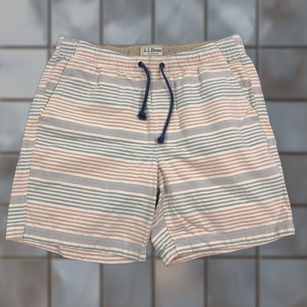Vintage L.L.Bean Mens L-REG Classic Fit Striped Organic Cotton Pull-On Shorts Size US 33 - 1 Thumbnail