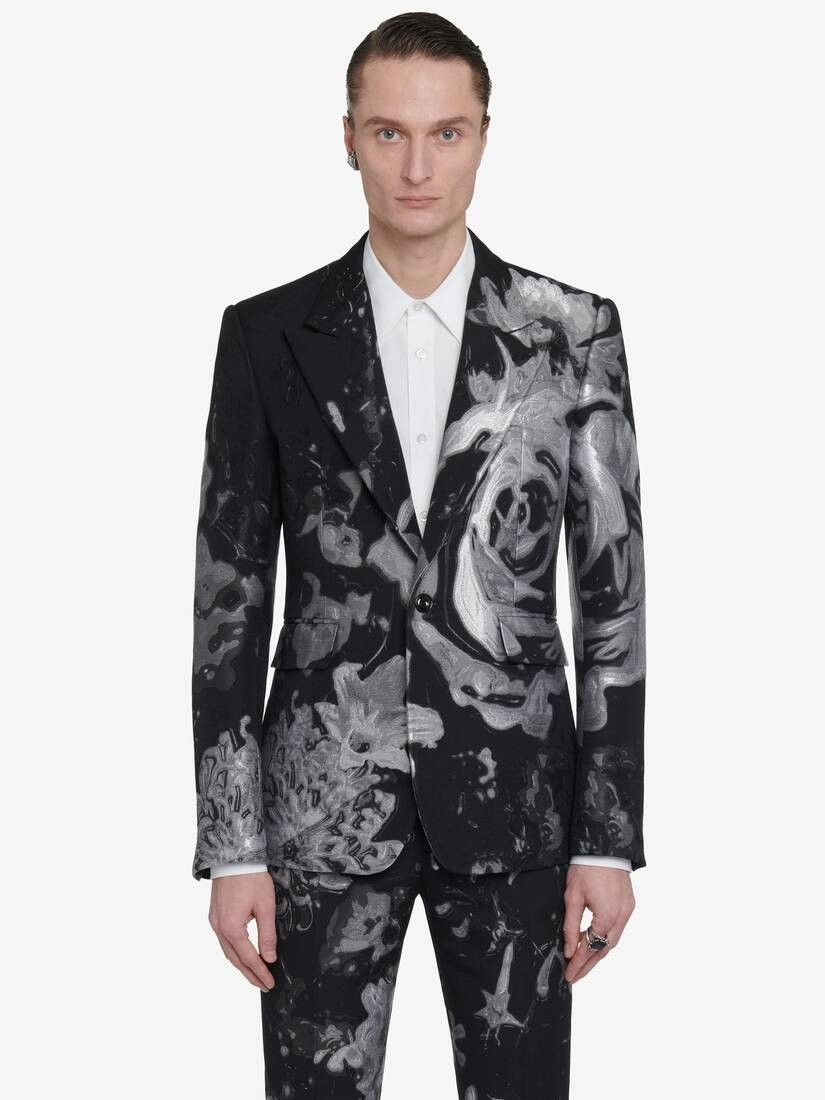 Alexander McQueen o1w1db10725 Wax Flower Single-Breasted Jacket Black/Silver Size US M / EU 48-50 / 2 - 2 Thumbnail