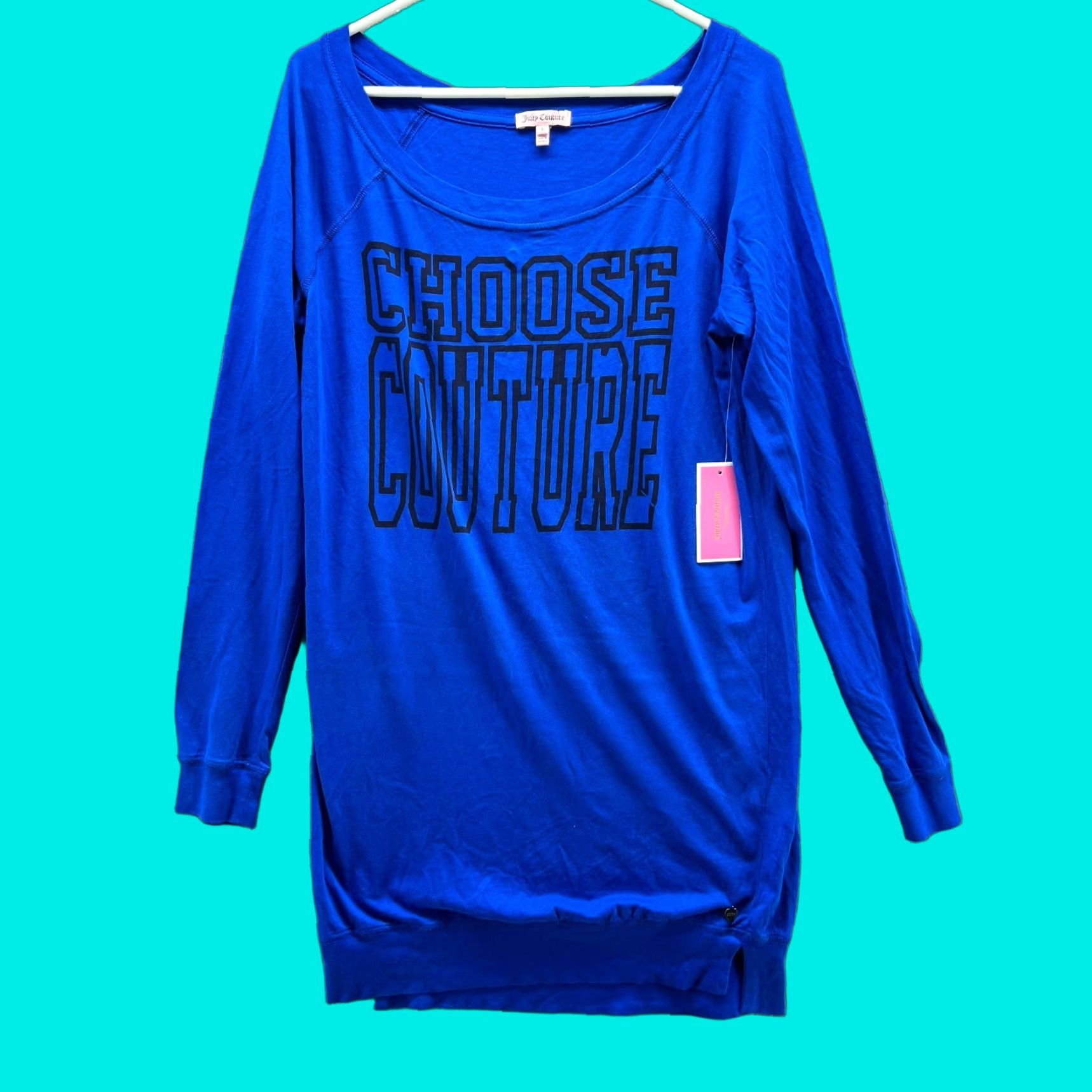 Juicy Couture VINTAGE Juicy Couture Dress Women Large Blue Long Sleeve Shirt Dress Knee Length Round Neck Pullover Casual Cotton Size L / US 10 / IT 46 - 1 Thumbnail