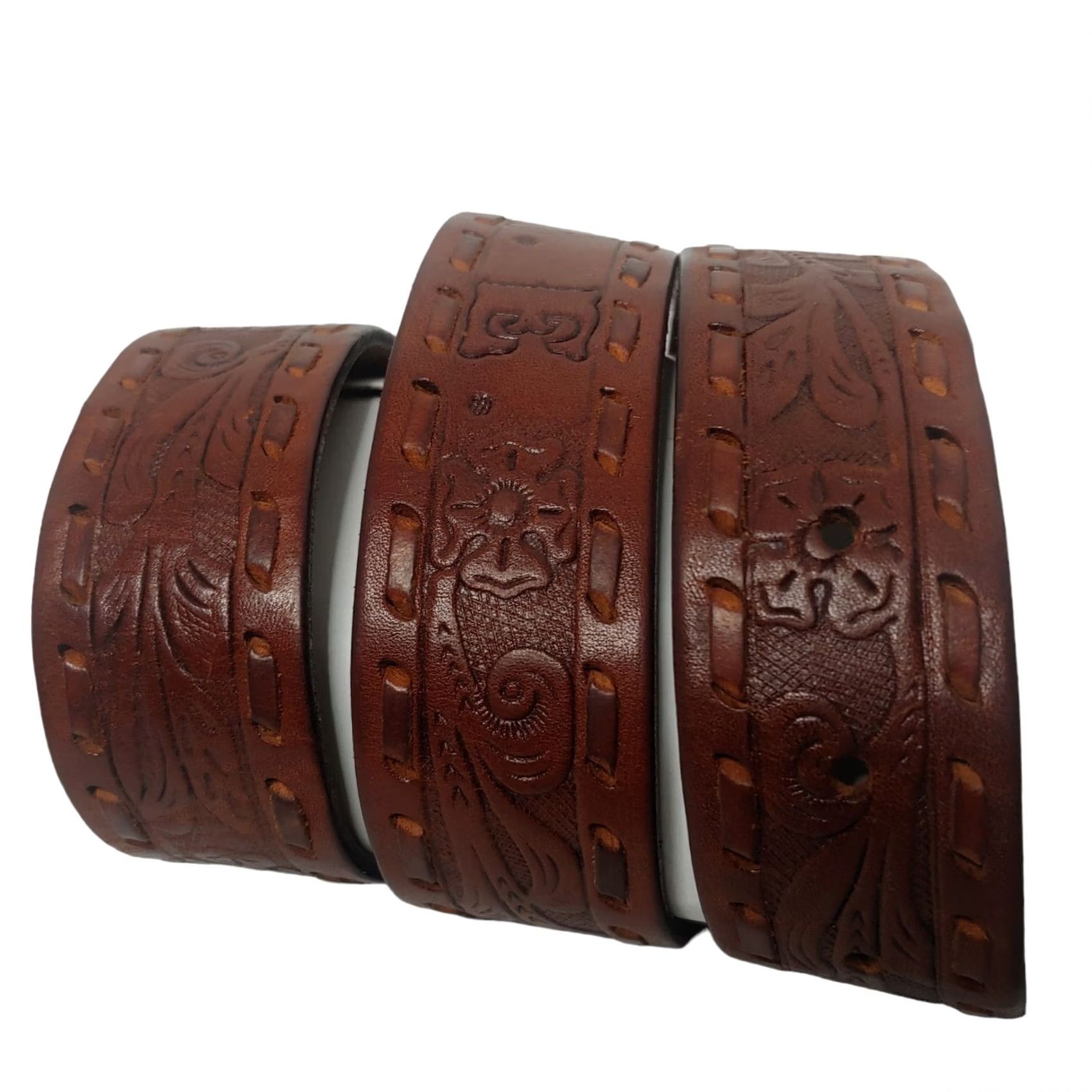 American Eagle Outfitters VINTAGE American Eagle Belt Tooled Leather Brown Floral Boho Unisex 31-35" Waist 1 3/8" Adjustable Womens Girls Mens Size ONE SIZE - 4 Thumbnail