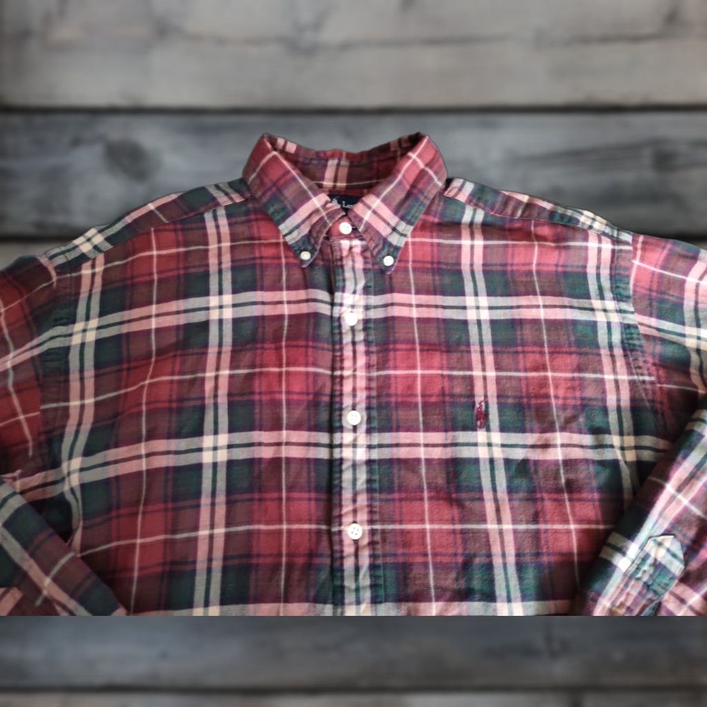 Polo Ralph Lauren VINTAGE Ralph Lauren Polo Shirt Men Long Sleeve Flannel Plaid Casual Fall Winter Blue Red Green UK38 Size US L / EU 52-54 / 3 - 1 Thumbnail