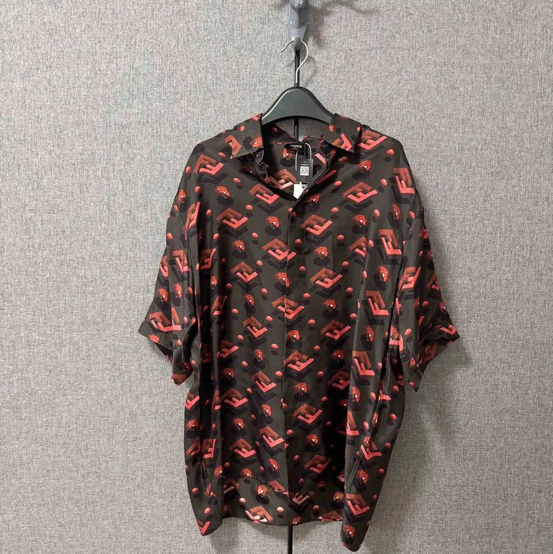 Fendi Black Silk Logo Print Shirt 0089