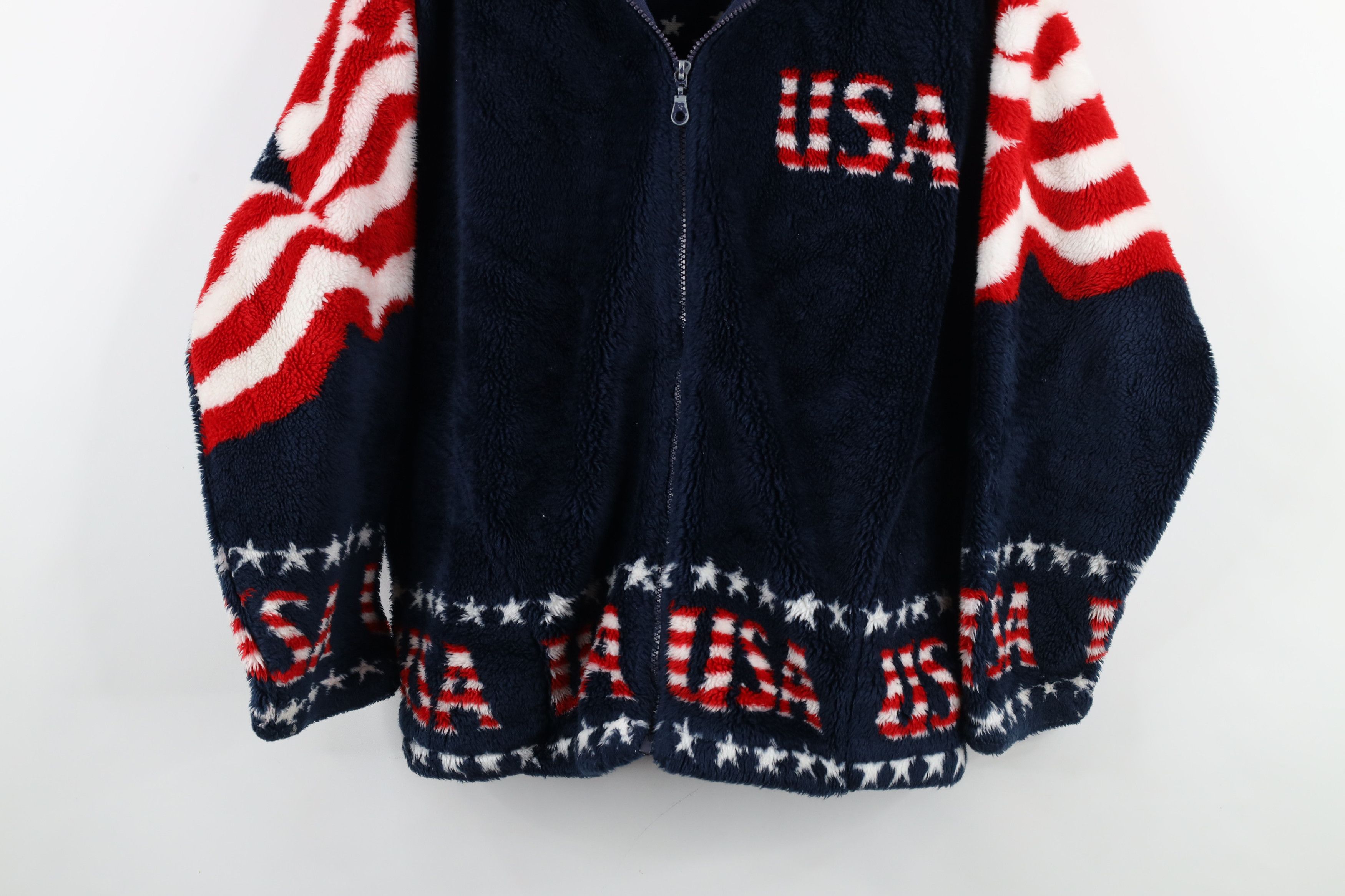 Vintage Vintage 90s Streetwear Flag All Over Print Fleece Jacket USA Size US L / EU 52-54 / 3 - 3 Thumbnail