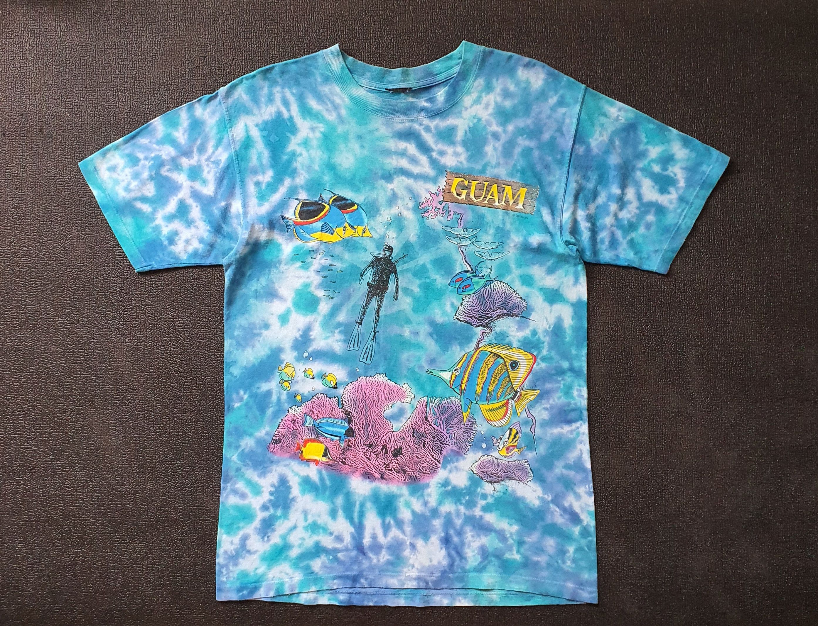 90s Guam USA T Diver Ocean Panorama Tie Dye T shirt size M