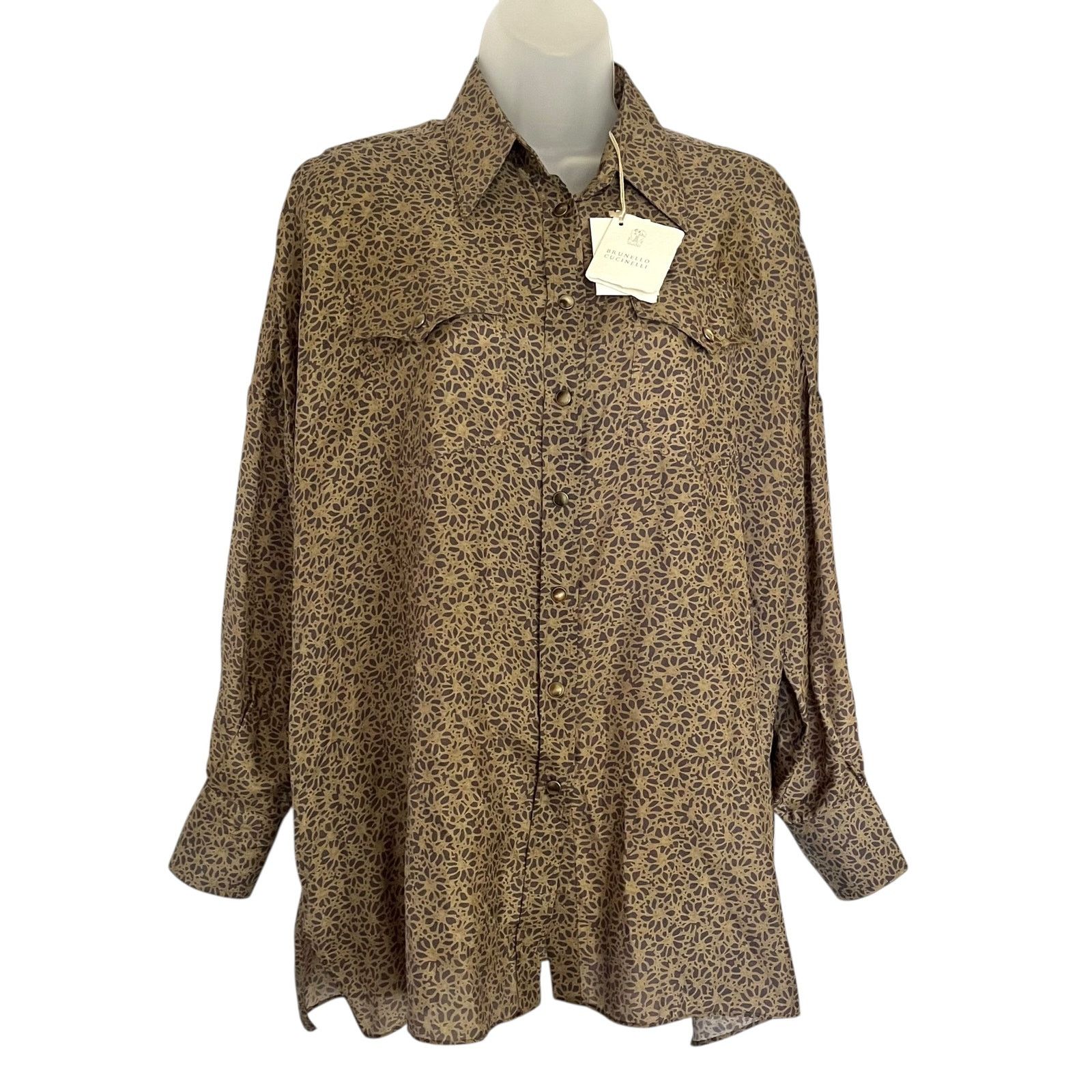 Brunello Cucinelli NWT Brunello Cucinelli Silk Pongee Floral Print Womens Shirt Size XS / US 0-2 / IT 36-38 - 1 Thumbnail