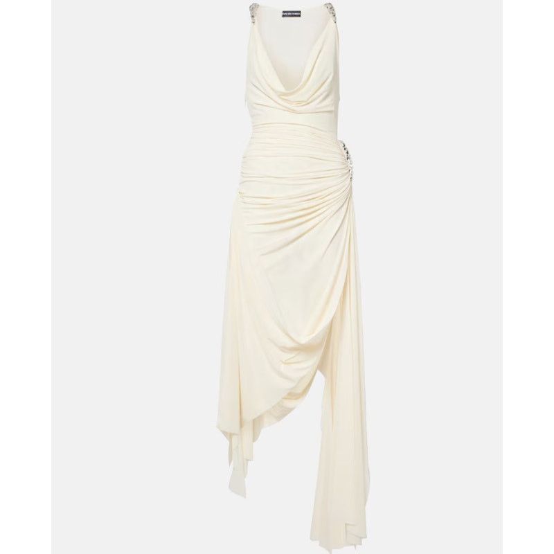 Other NWT David Koma Cream Crystal Claw Draped Mesh Dress US 6 Size M / US 6-8 / IT 42-44 - 3 Thumbnail
