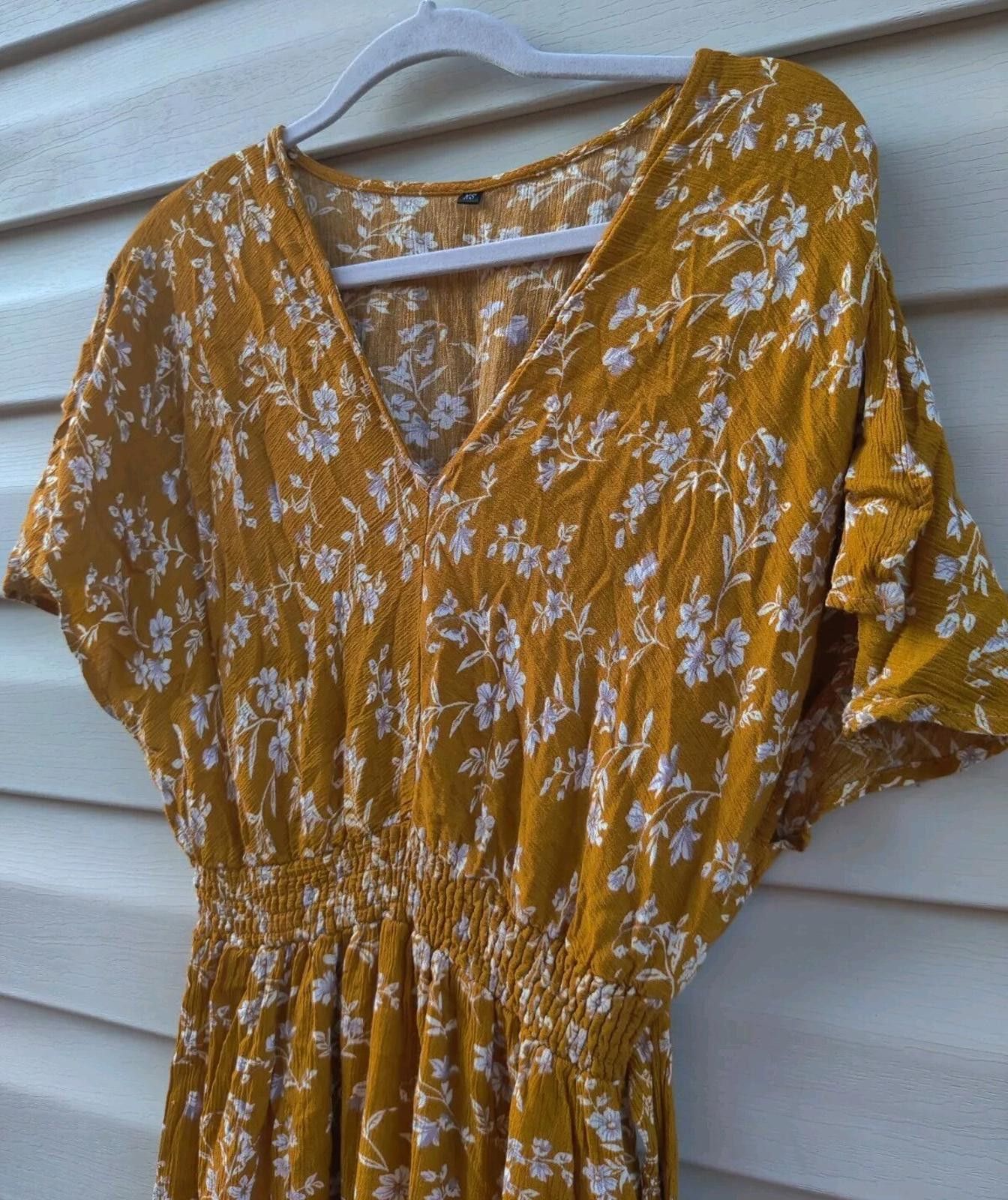 The Unbranded Brand Women Dress Marigold Mustard Yellow White Floral Print Ruffl Size XS / US 0-2 / IT 36-38 - 3 Thumbnail