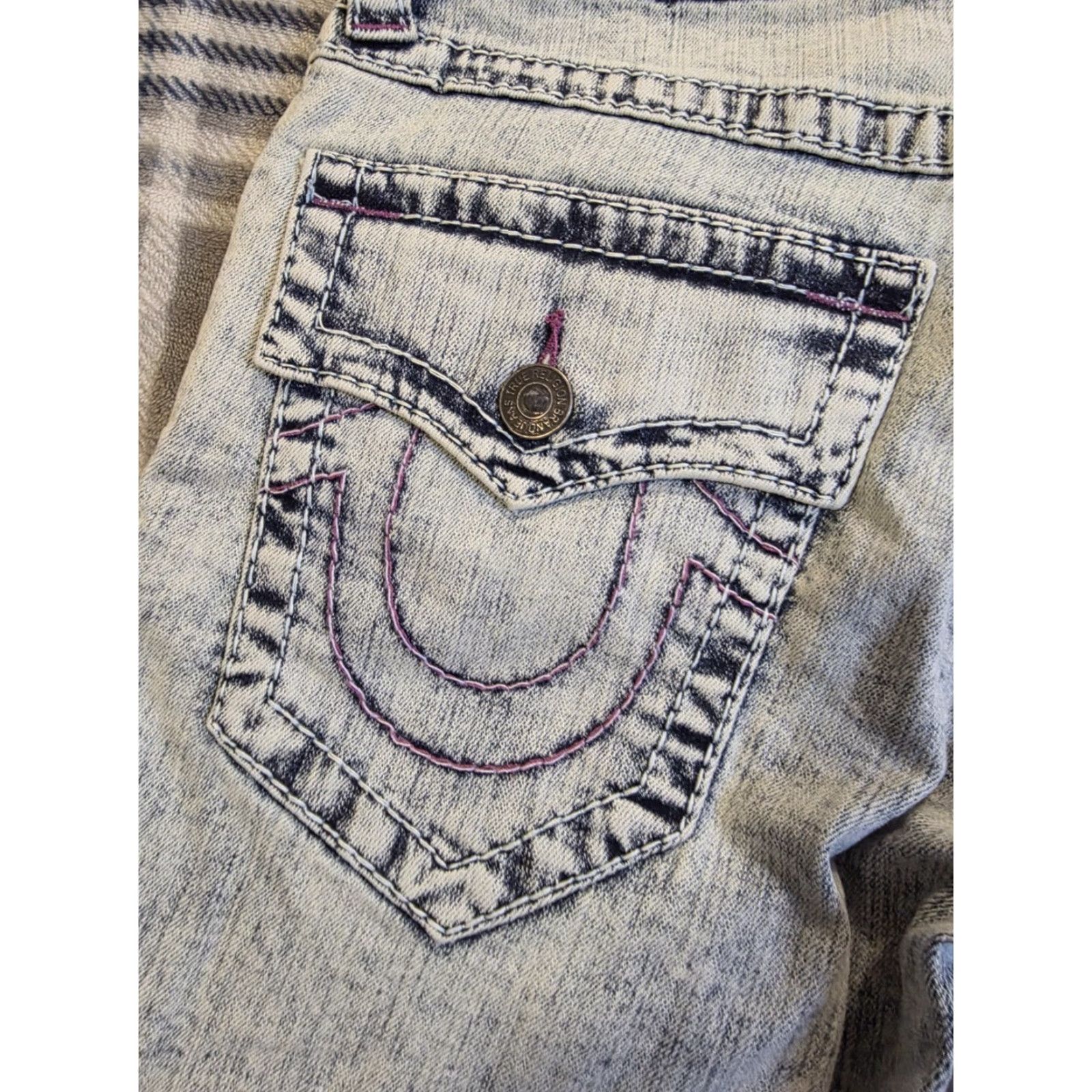 True Religion True Religion Ricky Relaxed Straight Super T Acid Wash Shorts Men's 29 Blue Denim Casual Summer 29 Mens Size US 29 - 5 Thumbnail
