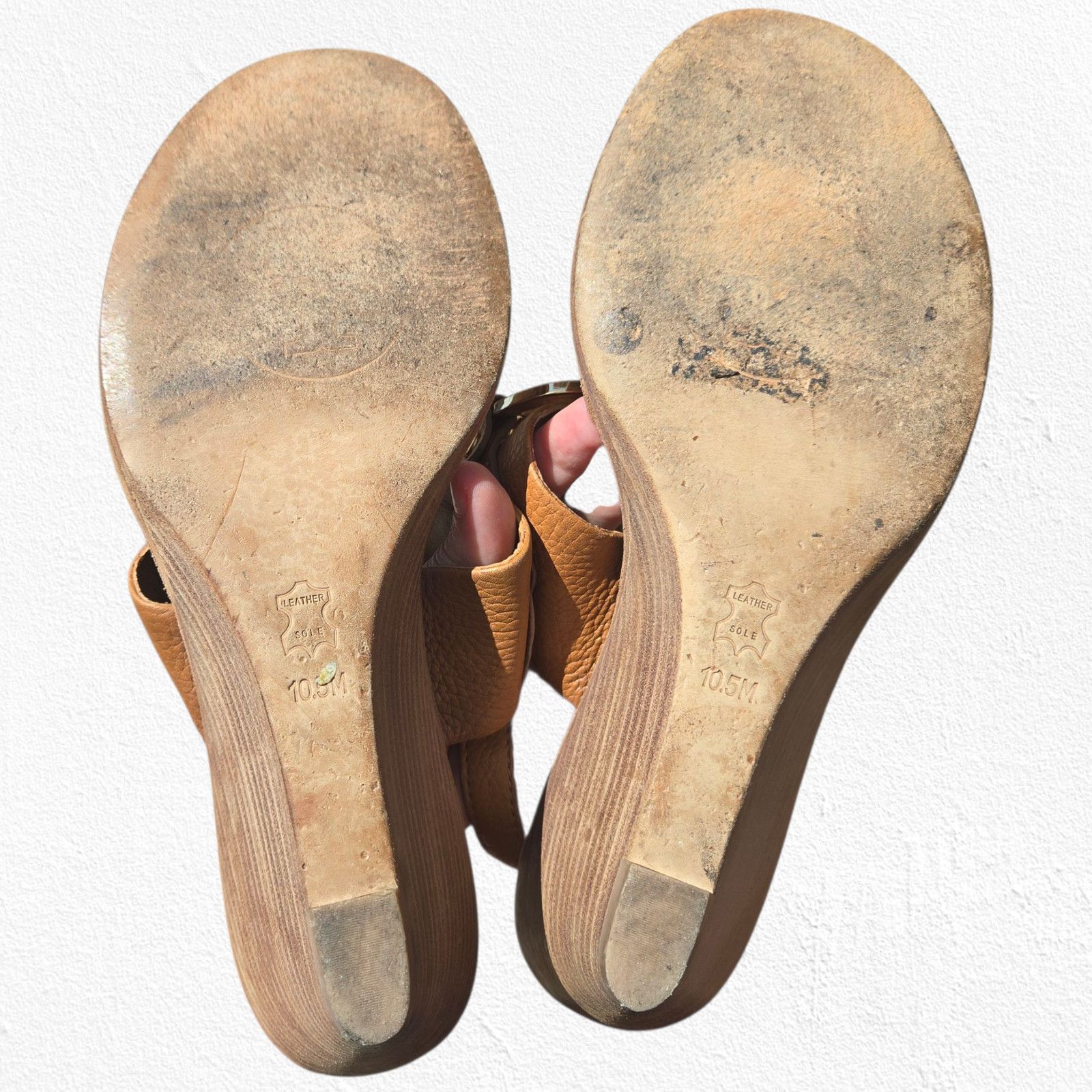 Tory Burch Tory Burch Tan Leather Miller Wedge Sandals Heels Size 10.5M Size US 10.5 / IT 40.5 - 12 Thumbnail