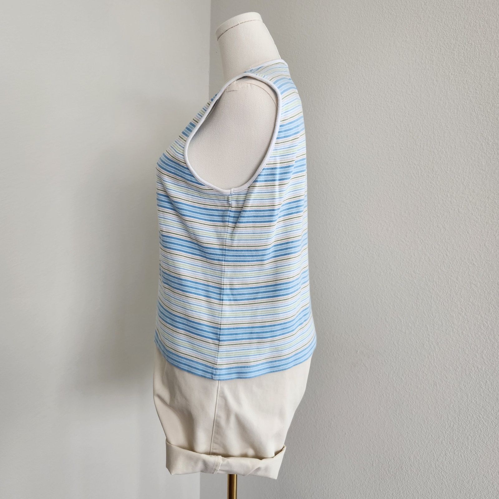 Vintage Y2K White Blue Green Stripe Knit Cotton Tank Top M Size M / US 6-8 / IT 42-44 - 6 Thumbnail