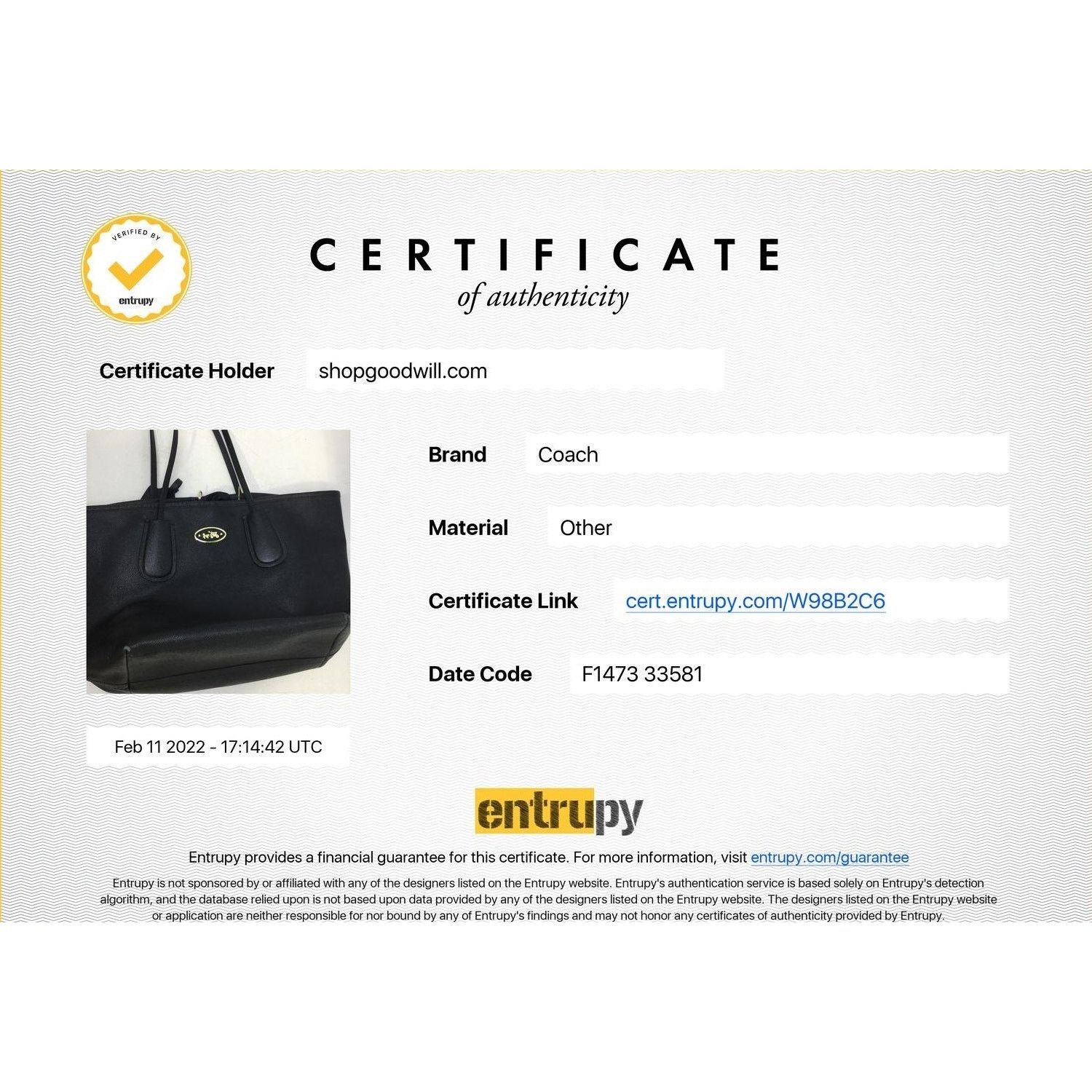 Coach Authenticated Black Leather Coach Tote F1473-33581 Shoulder Size ONE SIZE - 15 Thumbnail