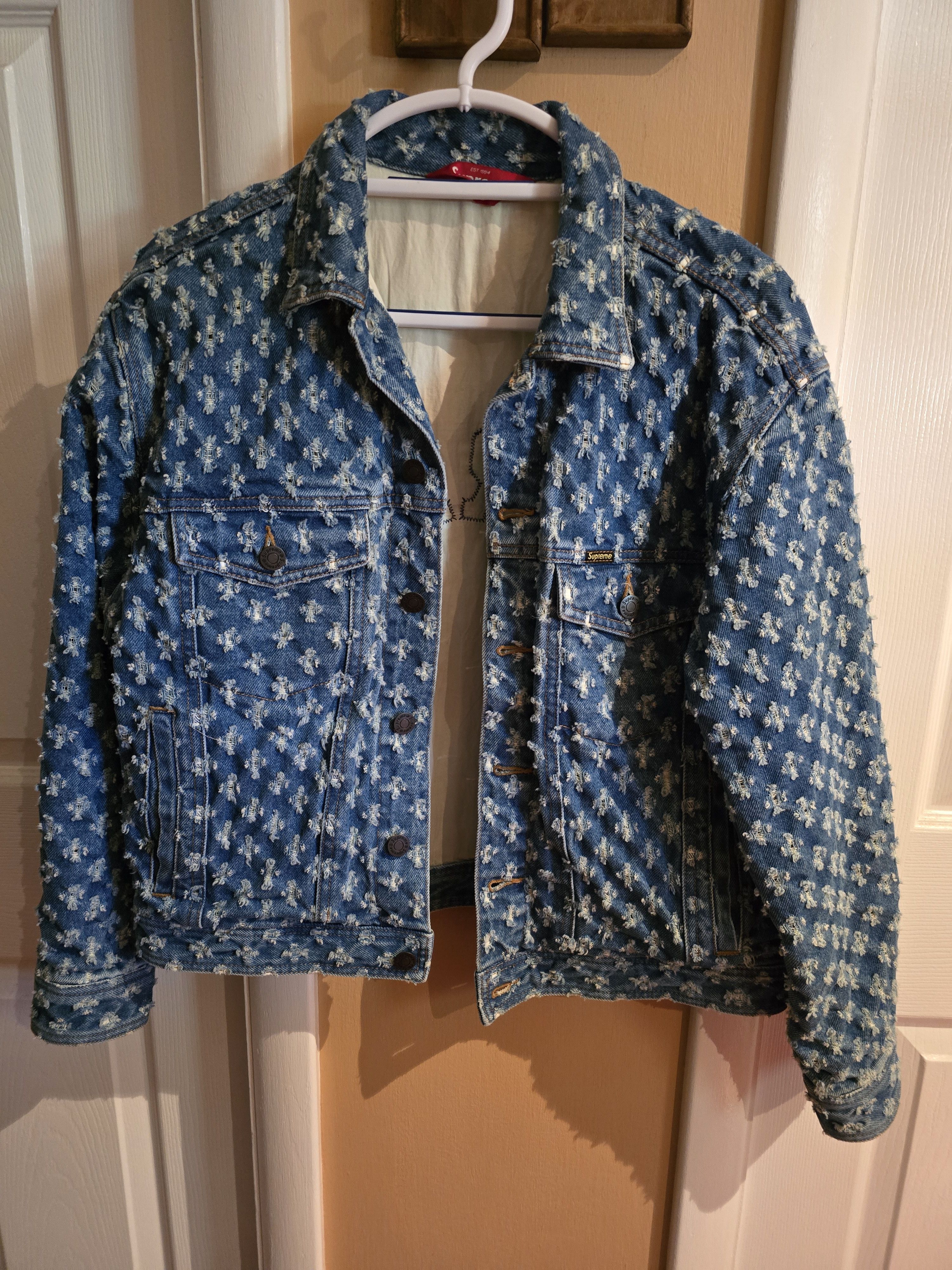 image of Supreme Hole Punch Denim Trucker Jacket in Blue, Men's (Size Small)