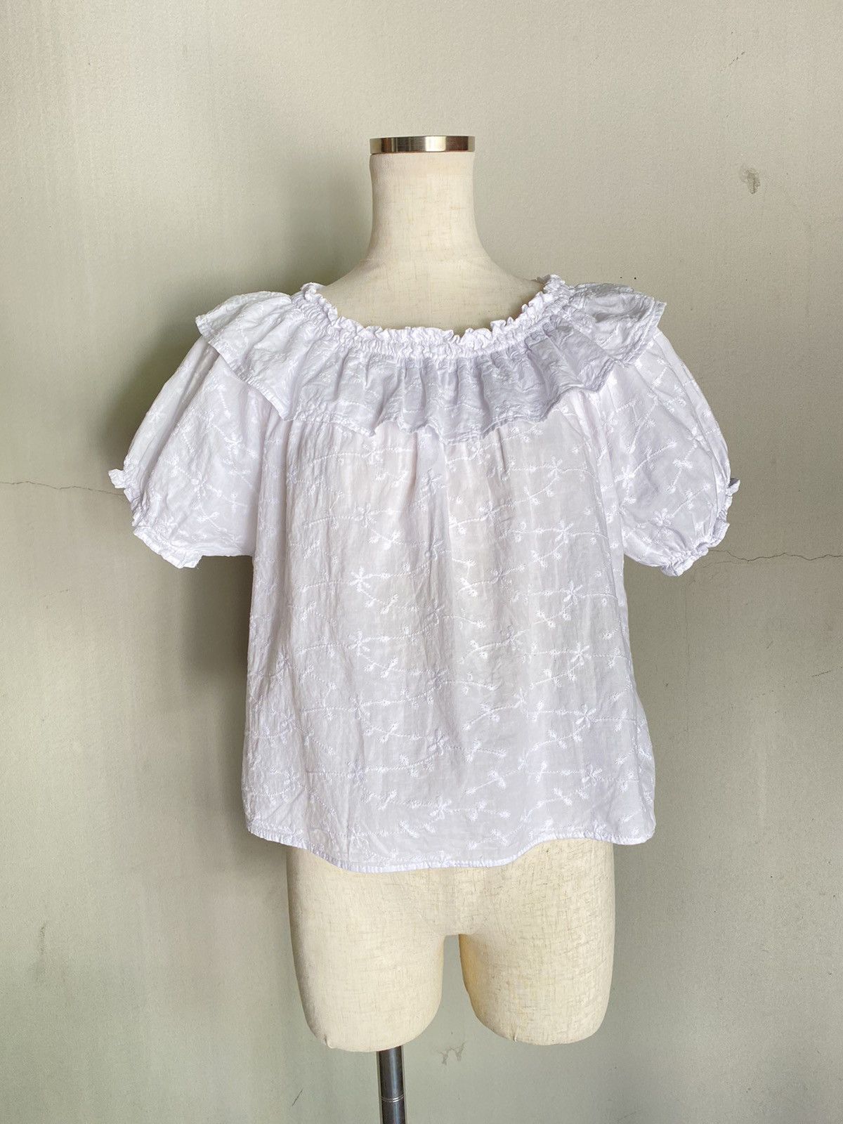 Nina Ricci Ricca ricca White Embroidered Puff Sleeve Blouse Size M / US 6-8 / IT 42-44 - 12 Thumbnail