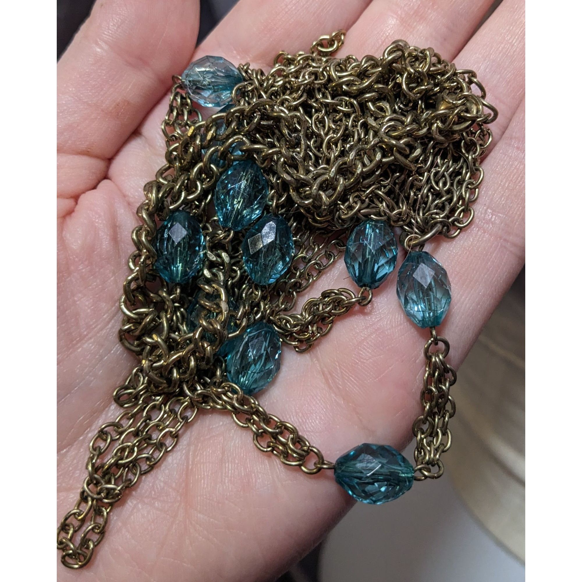 Other Layered Gold Tone Glam Necklace With Blue Beaded Accents Size ONE SIZE - 10 Thumbnail