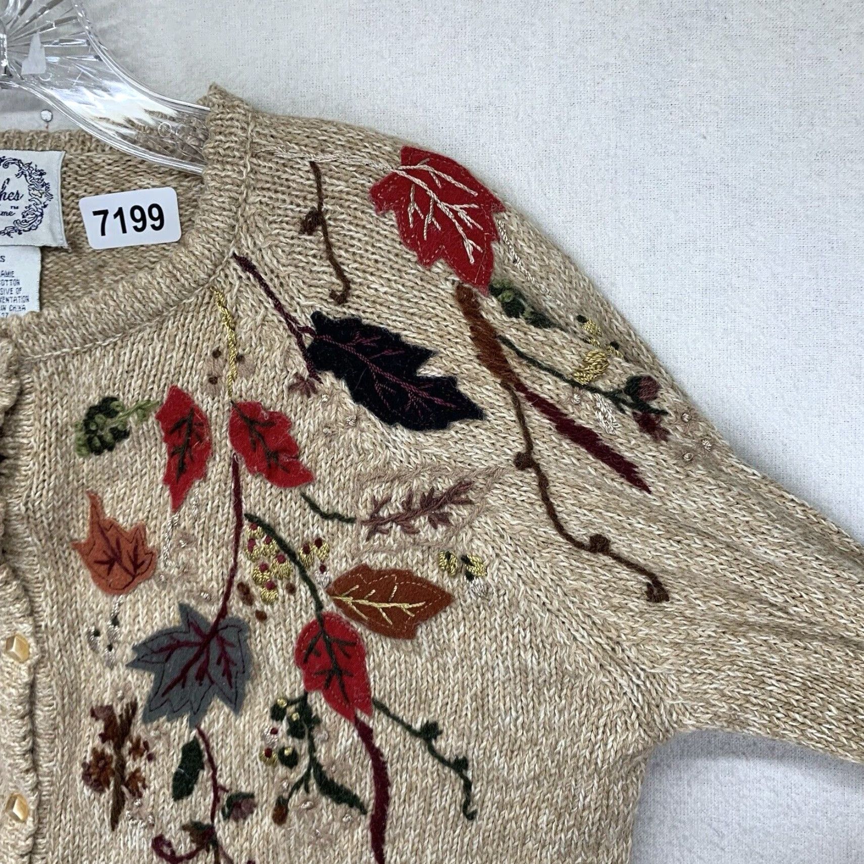 Vintage VINTAGE Women's Small Cardigan Sweater Bohemian Autumn Leaves 90s Flower Knit Chunky Fall Womens Size S / US 4 / IT 40 - 3 Thumbnail