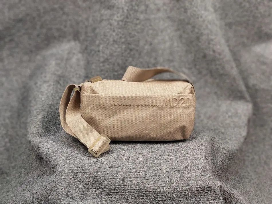 Designer Mandarina Duck Light Beige Logo Medium Messenger Bag, Men's
