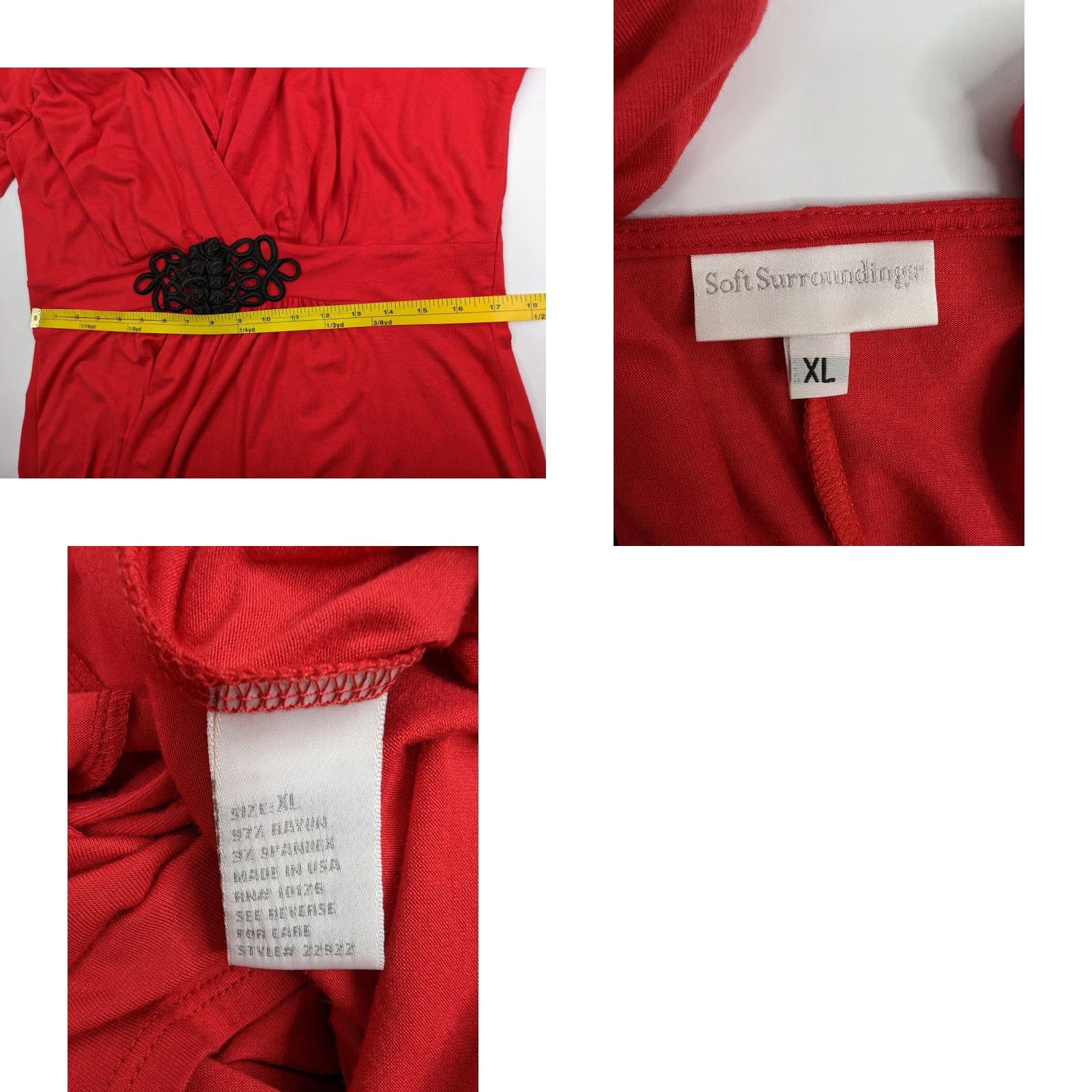 Soft Surroundings Soft Surroundings Tunic Shirt Womens XL Red V-Neck Long Sleeve Ruched Black Accent Size XL / US 12-14 / IT 48-50 - 8 Thumbnail