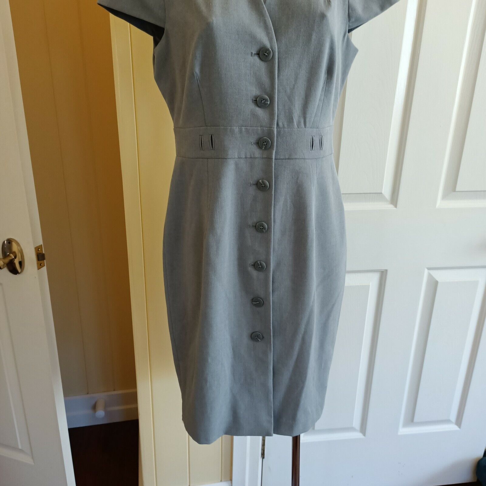 Designer × Marcs Marc New York Dress Grey Button Up Short Sleeve Size L / US 10 / IT 46 - 10 Thumbnail