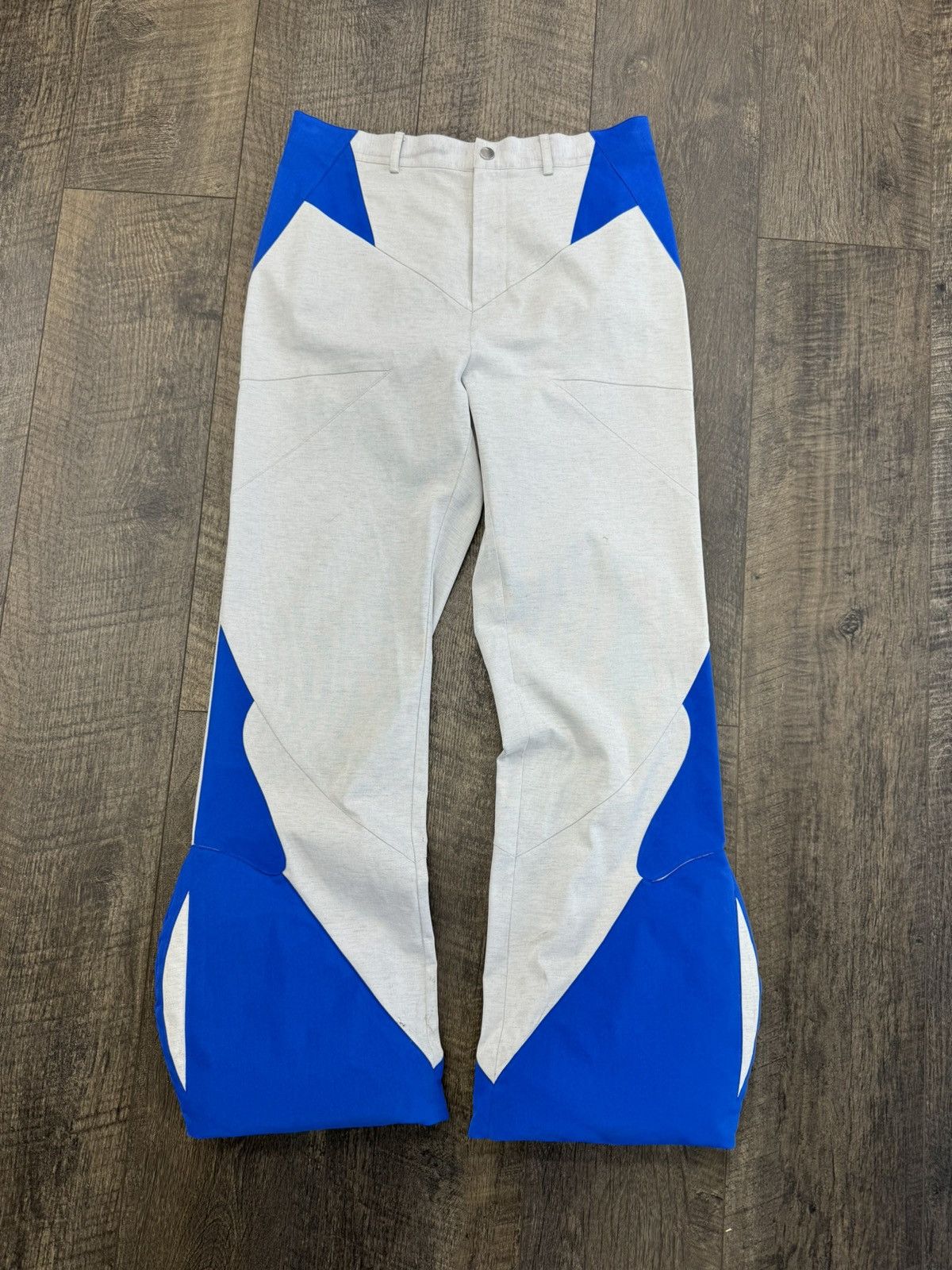 image of Avant Garde Uncertain Factor Padded Flare Pants (L) in White/Blue, Men's (Size 32)