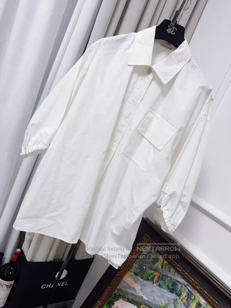 Hermes Hermes White Drawstring Pig Nose Silver扣 Long Sleeve Shirt Size XXS / US 00 / IT 34 - 1 Thumbnail
