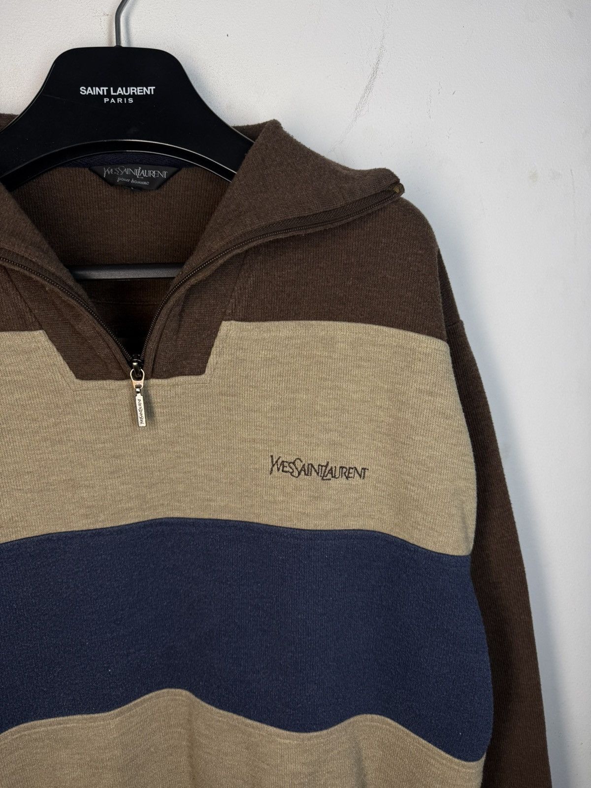 Yves Saint Laurent 90s YSL Sweatshirt 1/4 Quarter Zip Brown Vintage Sweater Size US L / EU 52-54 / 3 - 14 Thumbnail