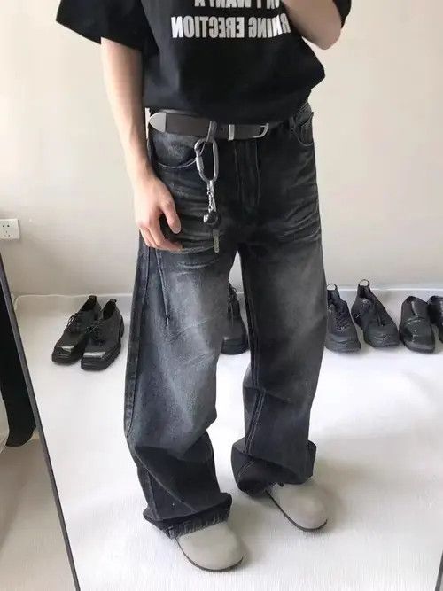 VIBE Retro washed black distressed whiskered jeans Size US 34 / EU 50 - 7 Thumbnail