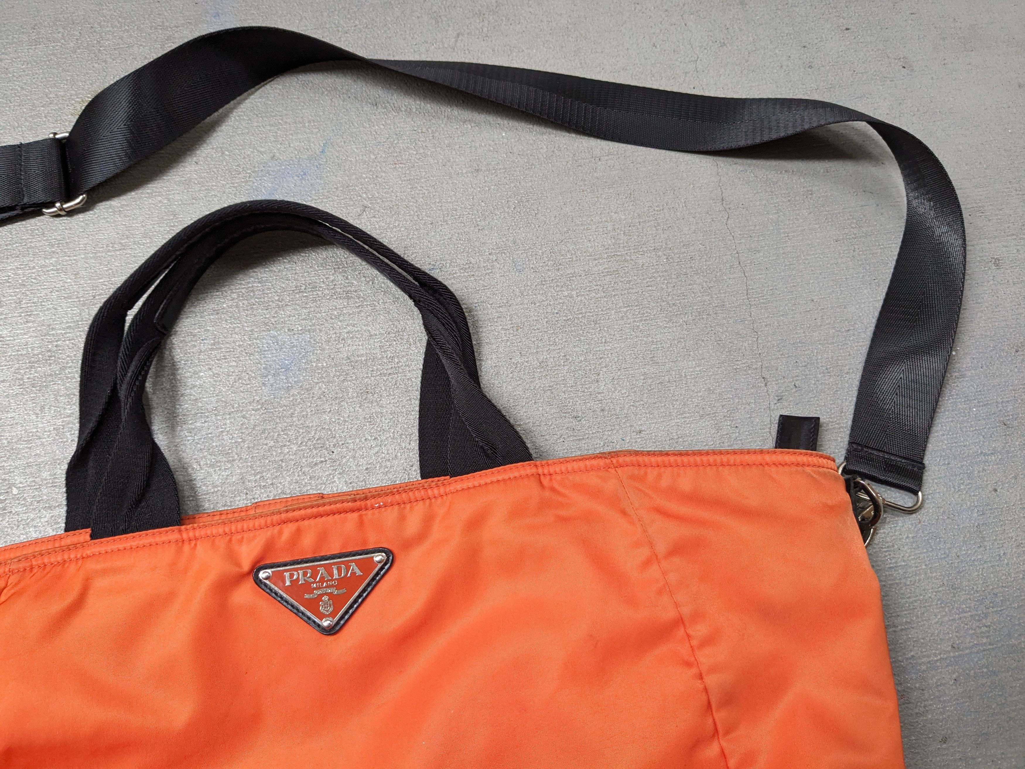 Prada Prada Bag Tote Purse Orange Nylon Black 2Way Shoulder Size ONE SIZE - 4 Thumbnail