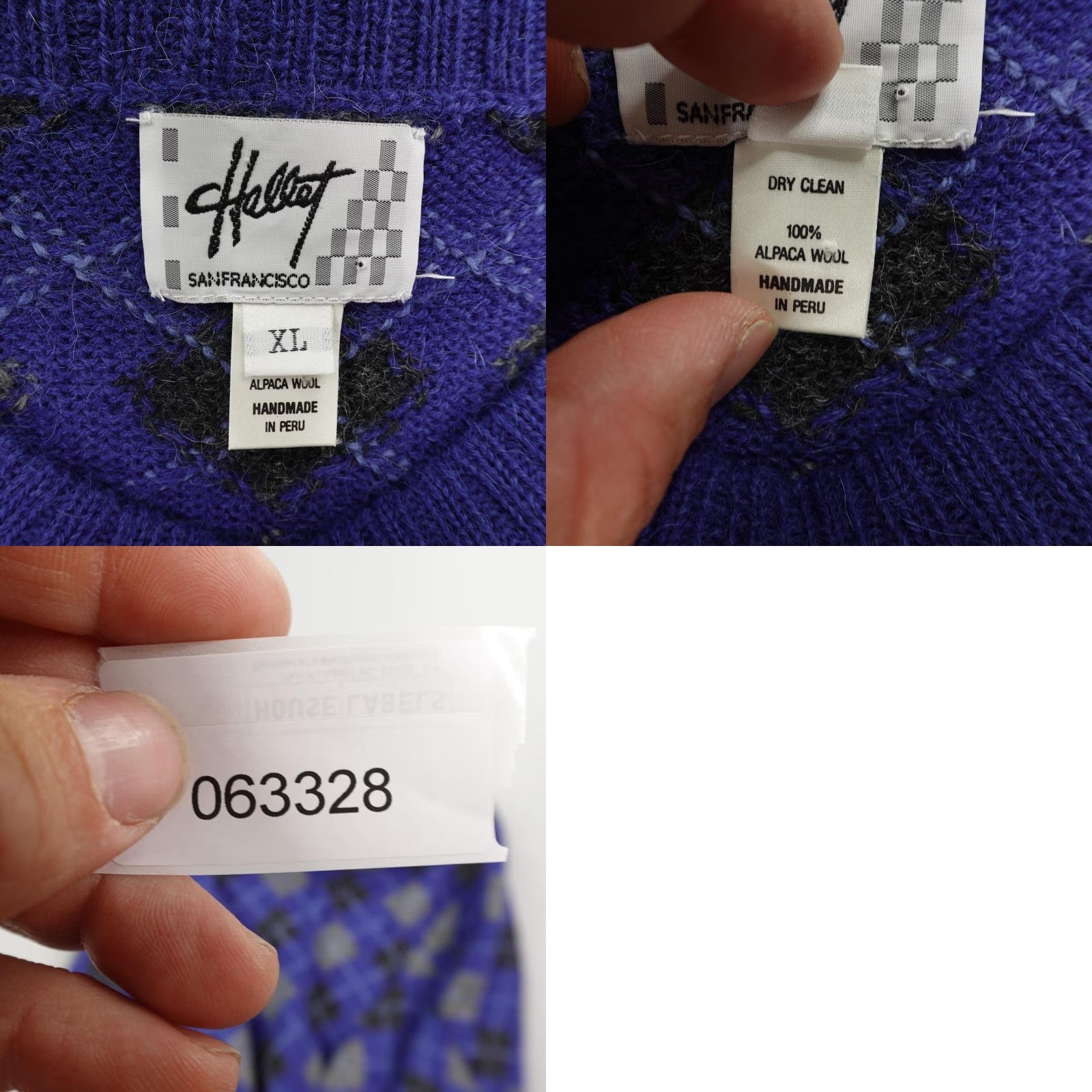 Vintage VINTAGE Hellet Sweater Mens XL Argyle Diamond Alpaca Knit Pullover Blue Black Crew Neck Relaxed Fit Knitwear - Homegrown Peru Mens Size US XL / EU 56 / 4 - 8 Thumbnail