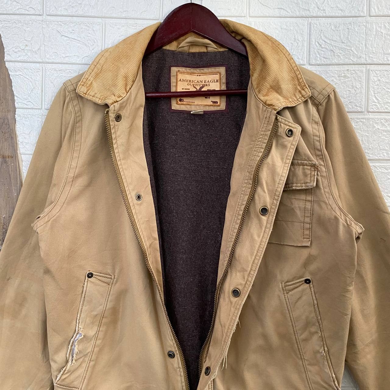 American Eagle Outfitters × Vintage Y2k American Eagle Outfitters Distressed Tan Jacket Size US M / EU 48-50 / 2 - 2 Thumbnail