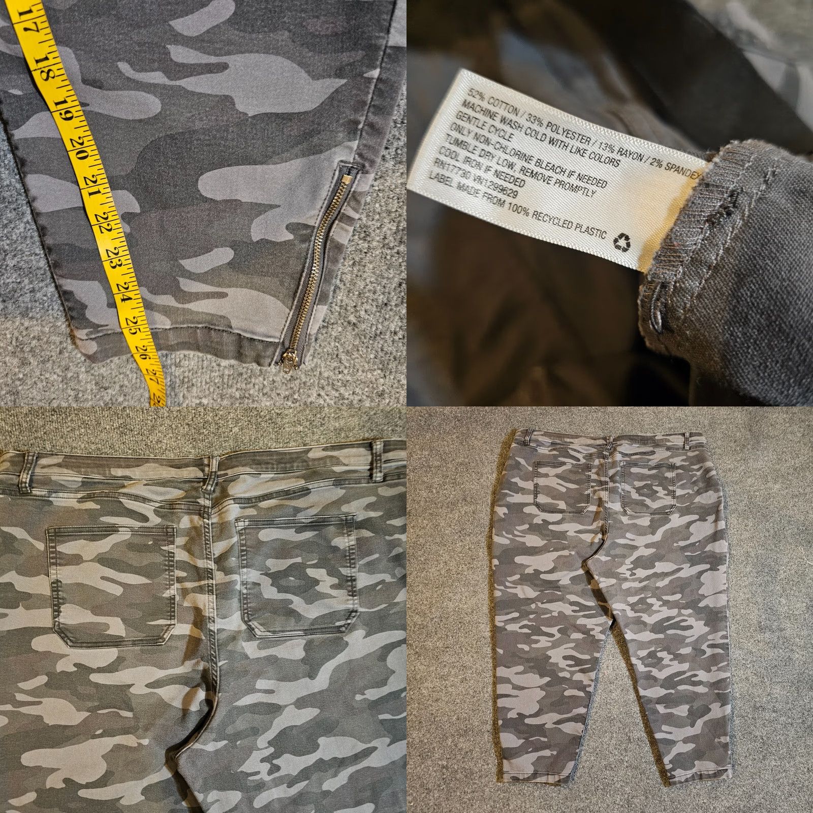 Vintage Knox Rose Jeans Womens 26W Gray Camo Skinny Stretch Elastic Waist Zippers Casual Mens Womens Girls Boys Size 26" / US 2 / IT 38 - 8 Thumbnail