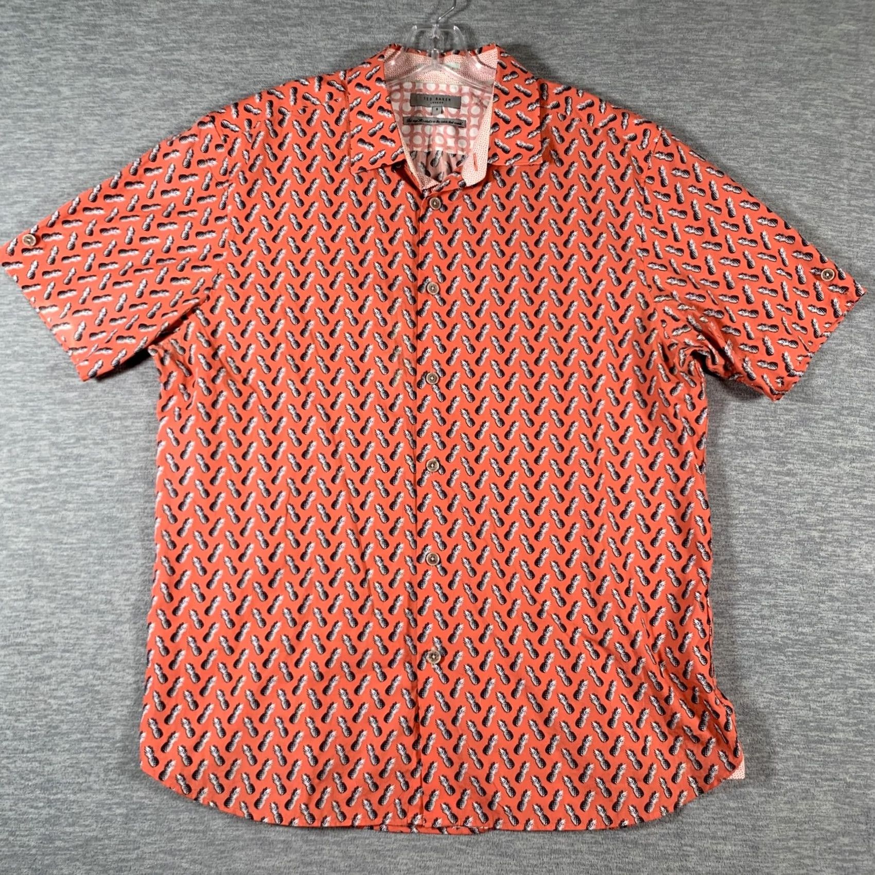 Ted Baker Ted Baker Shirt Mens Large Orange Pineapple Print Short Sleeve Button Front Size US L / EU 52-54 / 3 - 2 Thumbnail